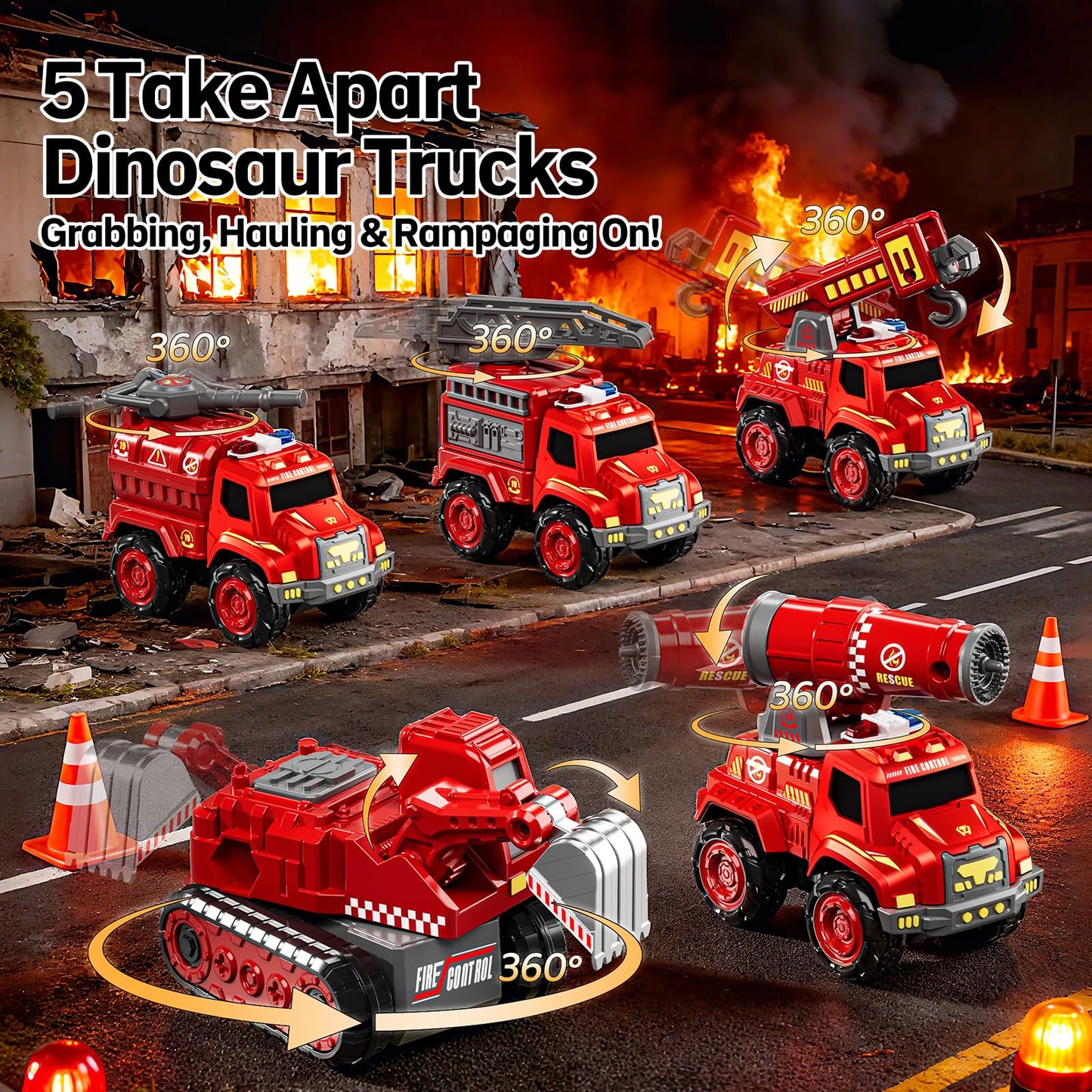 KIZONLY Transform Toys for Boys 4-6, 5 in 1 Take Apart Toys for Boys 3-5, Fire Firetruck Transforming Assembling Robot Toy for Kids, Educational Birthday Gift for 4 5 6 7 8 Year Old Boy Girls