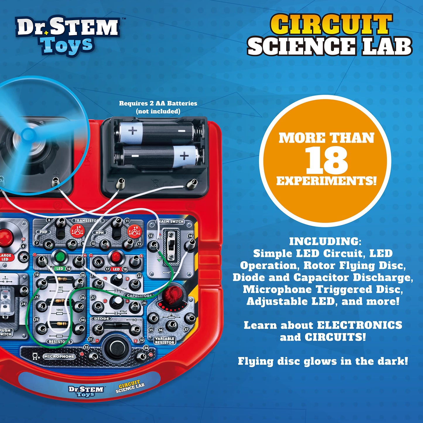 Dr. STEM Toys Circuit Board for Kids | Fun Educational Science Kit with Real Wires, LED Lights & a Fan That Actually Flies | Includes 18 Cool Science Experiments for Boys & Girls Ages 8 & Up