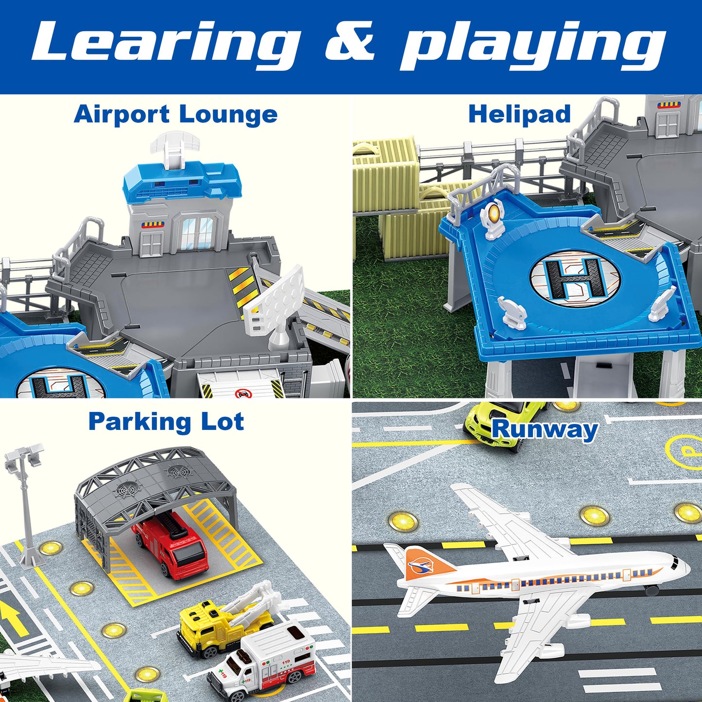 XDUOYJOY Airplane Toy Set with Trucks, Helicopter, Planes and Playmat, Airport Aviation Toys for Boys Girls, Great Gift for Birthday Christmas
