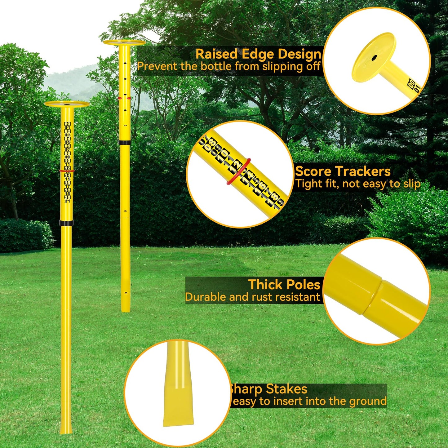 PUULIVEE Super Stable Outdoor Flying Disc Game Set, Portable Fun Bottle Drop Yard Game for Family & Adult with Adjustable Heavy Duty Steel Pole, Durable Bag - Easy Set Up