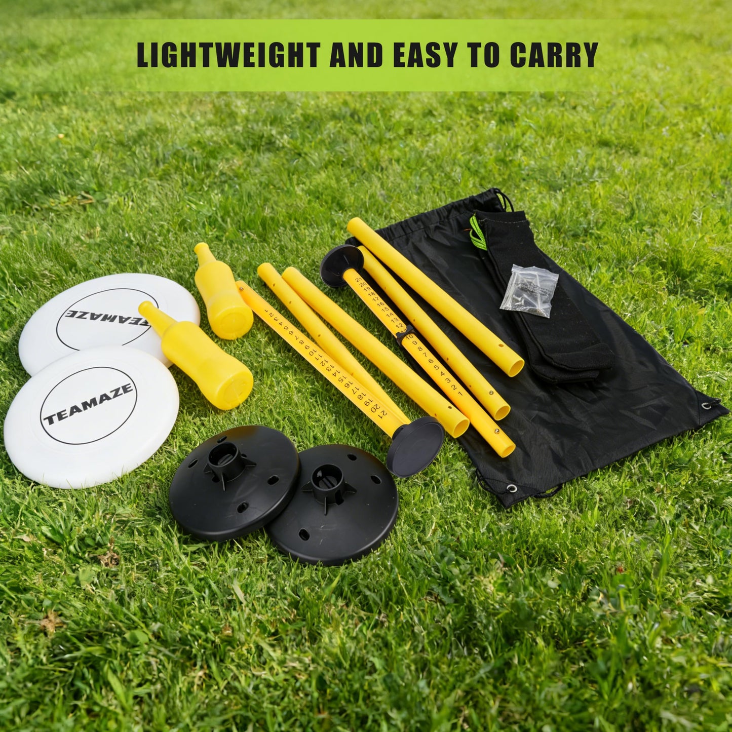 Teamaze Flying Disc Game Set with Height-Adjustable Poles & Score Tracker, Outdoor Bottle Toss Game for Beach, Lawn, Camping, Polish Horseshoes Set for Family & Friends Party Games