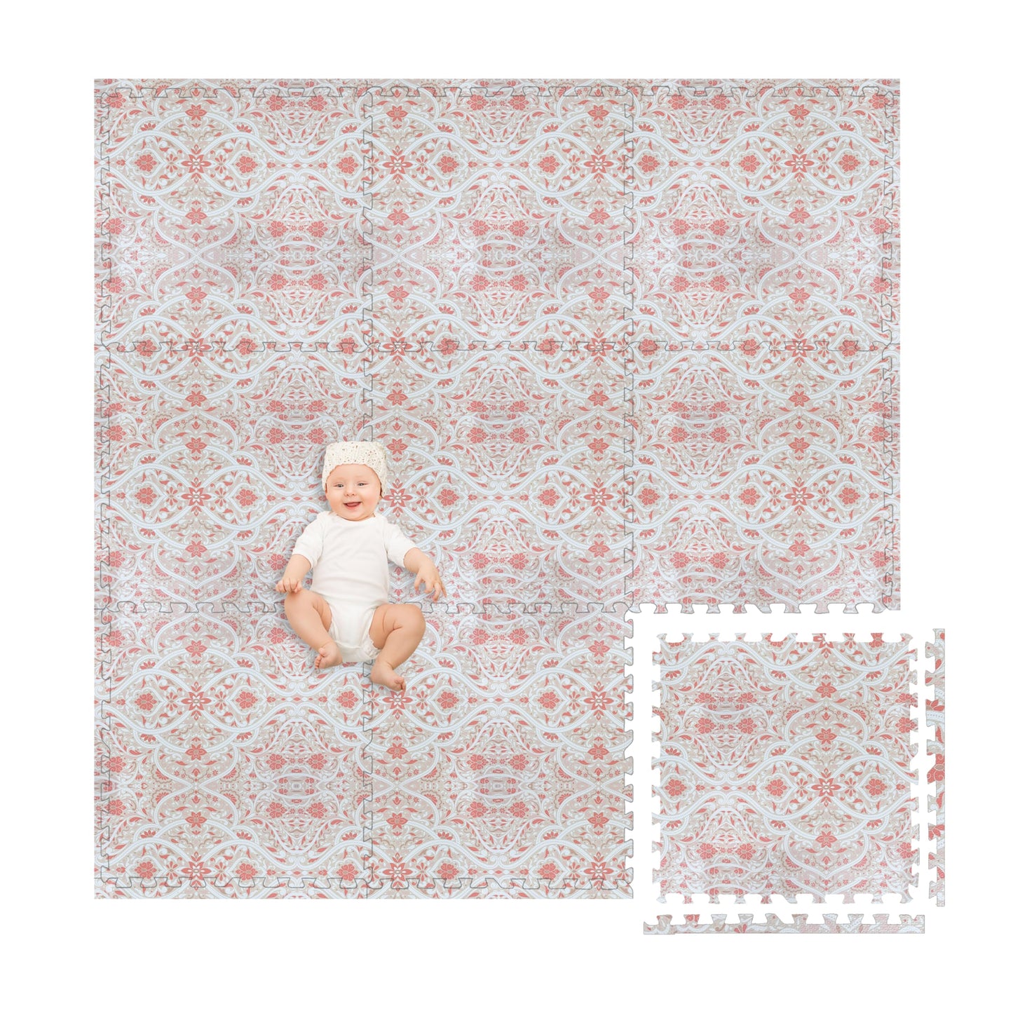 Play Platoon Non-Toxic Large Baby Play Mat for Floor, 16 Tile 96 x 96 inch - Extra-Thick Interlocking Foam Floor Tiles 24 x 24 in Puzzle Mat Pieces with Border, Playmat for Toddlers & Children - Petal