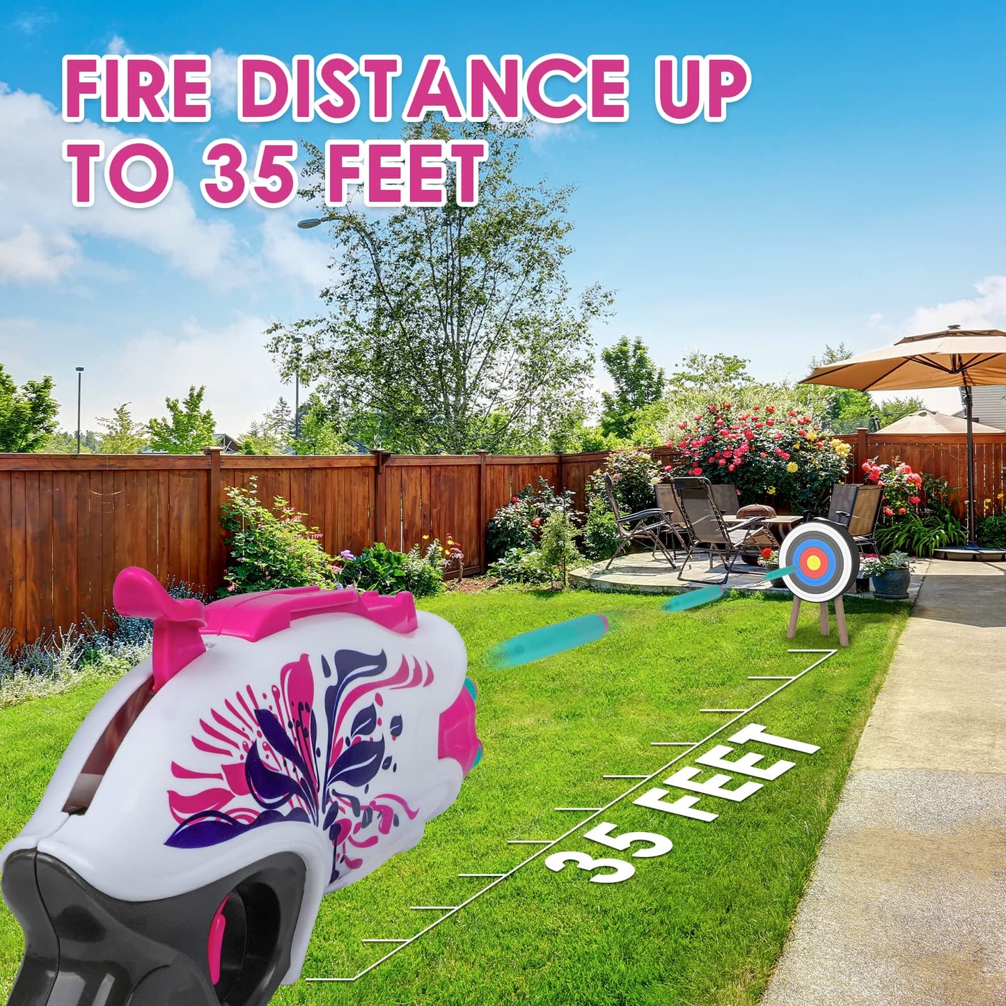 Soft Bullet Toy Pink Dart Blaster, 5-Dart Rotating Drum, 20 Darts, Kids Outdoor Toys Xmas Birthday Gifts for Girls Ages 6+ Years Old