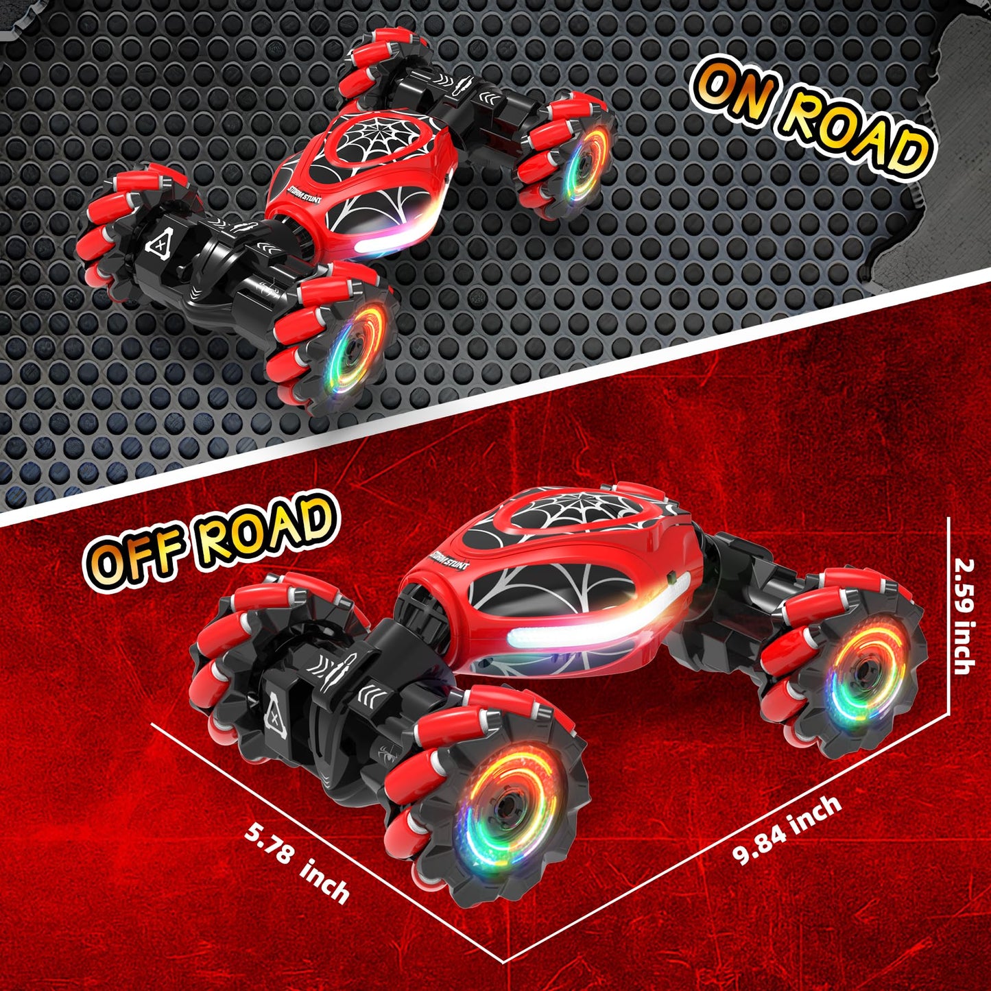 XUERENTECH Spider Gesture RC Car, 2.4GHz Gesture Sensing RC Stunt Car Toys for 6-12 Years Old Boys Girls, Hand Controlled Remote Drift Twist Offroad 360° Rotation with Lights Music for Birthday Gifts