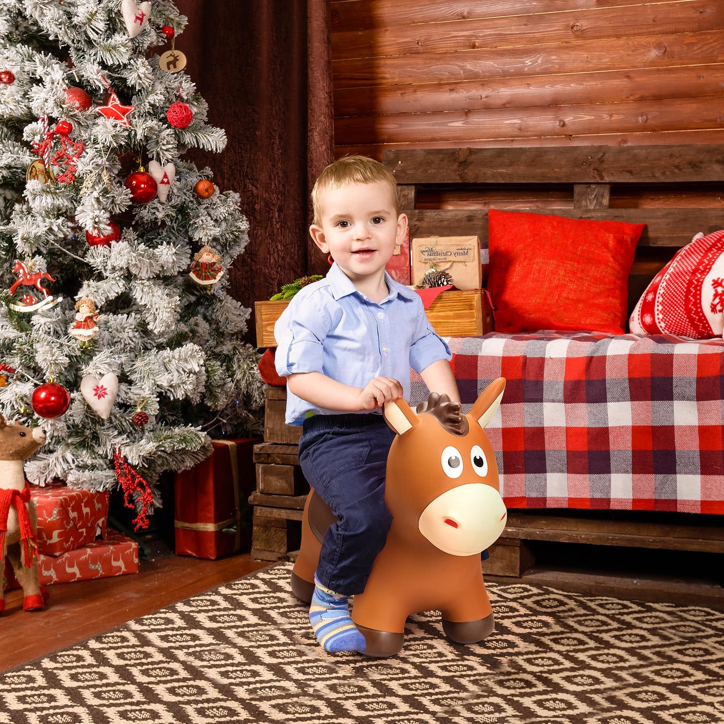 ZOOJOY Bouncy Horse Hopping Toys, Inflatable Animal Horse Toys for Toddlers, Outdoor Indoor Bounce and Ride On Bouncer for Boys Girls, Birthday Gifts for 18 Months 2 3 4 5 6 Year Old with Pump