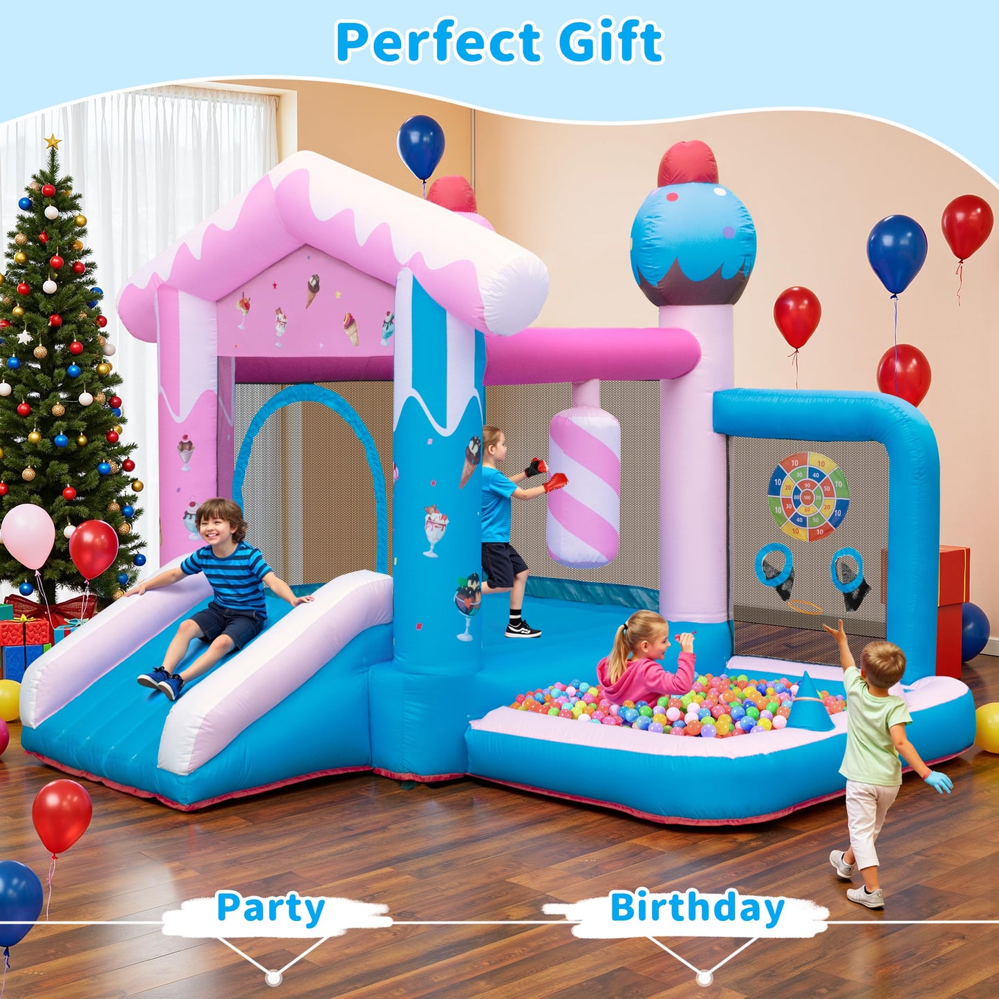 TOAOB Inflatable Bounce House - 8-in-1 Bouncer House for Kids Ages 3-6, Indoor & Outdoor Bouncy Jumping Castle Slide with Blower for Backyard Birthday Party
