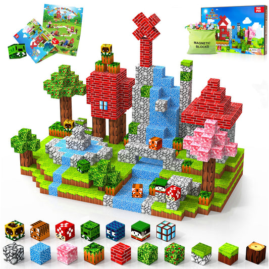 Hltyigr 150PCS Magnetic Blocks, Magnetic Building Blocks, Magnet Blocks Cubes, STEM Educational Stacking Magnet Toy for Kids Ages 3 4 5 6 7 8 9 10 11 12, Birthday Gifts for Boys, Girls - Forest World