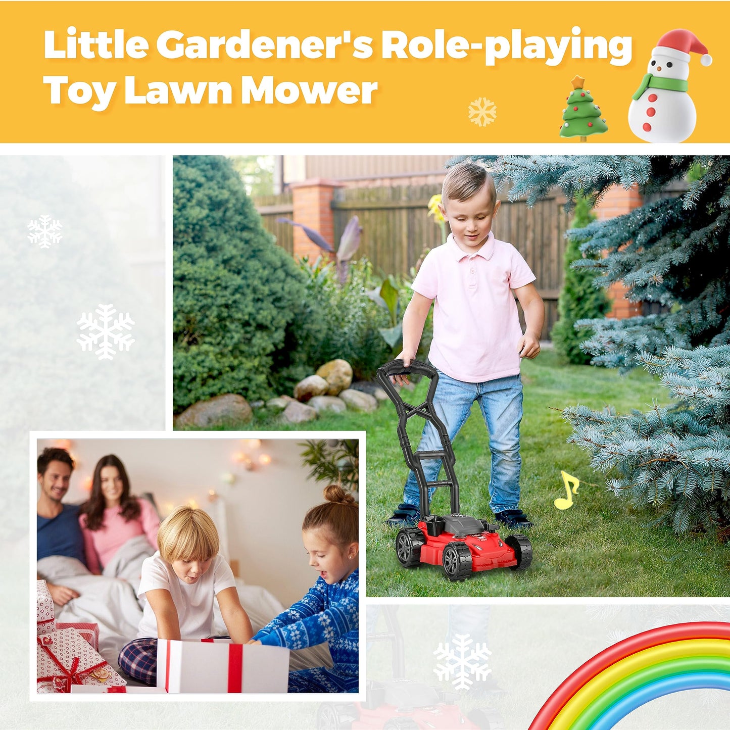 Kids Lawn Mower - Toy Choi's Pretend Play Series Toddler Lawn Mower, Indoor Outdoor Push Gardening Summer Toy Tool Set for Boys & Girls 3,4,5,6,7,8