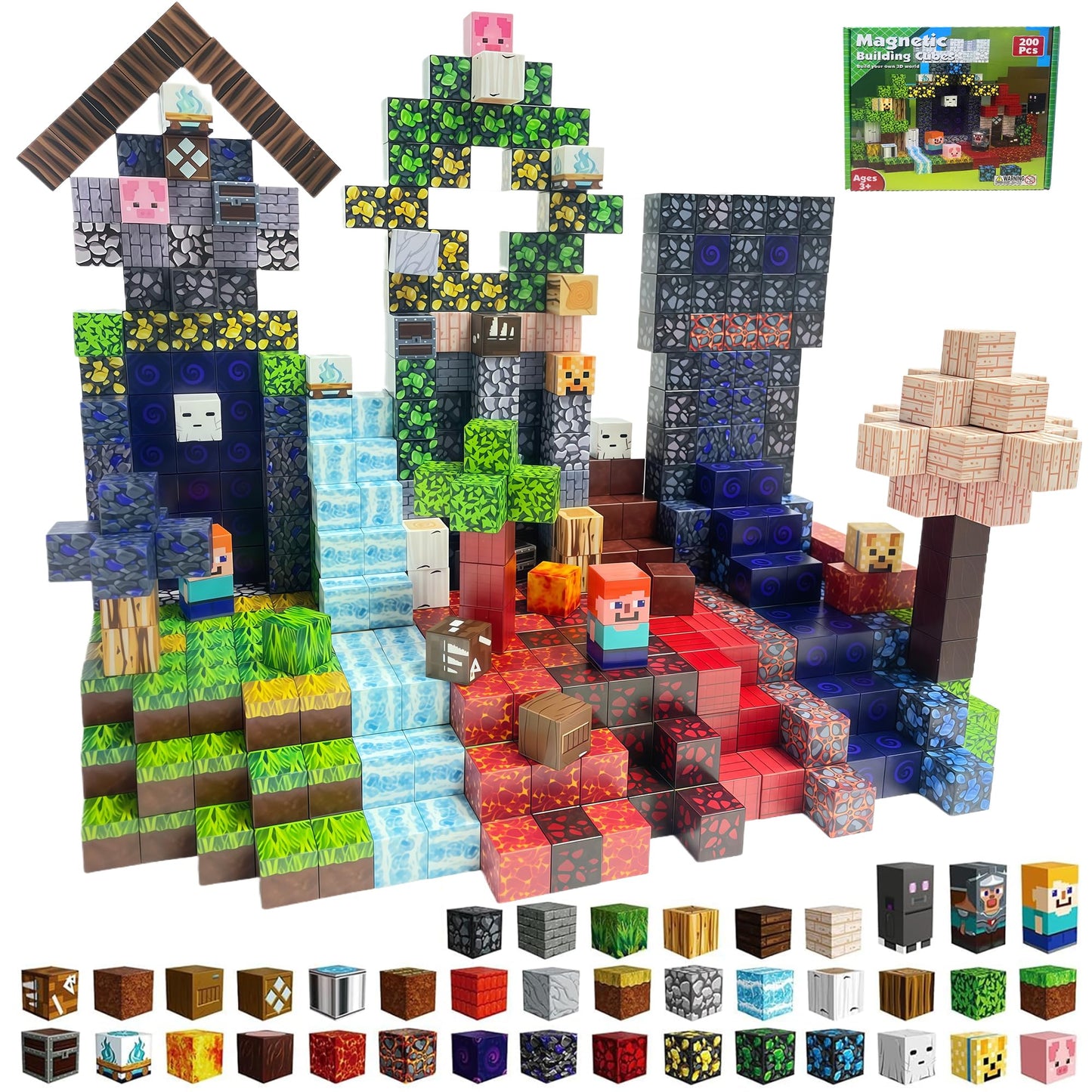 APUNOL 200PCS 0.8in Magnetic Blocks - Magnet Toys for Kids, Magnetic Building Blocks Cubes, Stacking Magnets, STEM Learning Toys Birthday Gifts for Toddlers, Boys and Girls Age 3+ Years Old