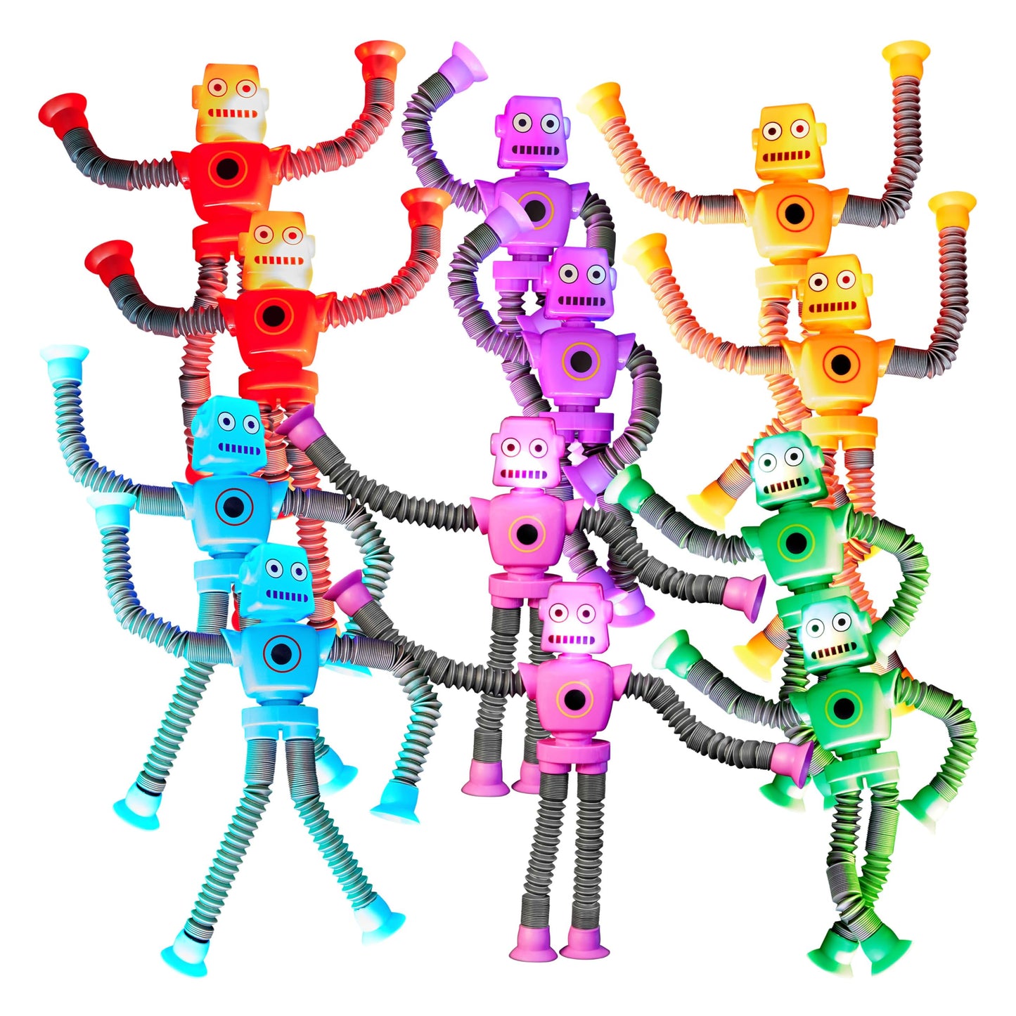 LED Telescopic Suction Cup Robot Toys 12PACK - Shape Changing Educational Fidget Toys, Sensory Toys ADHD Autistic, Stimulating Creative Learning Pop Tubes, Robot Party Favors