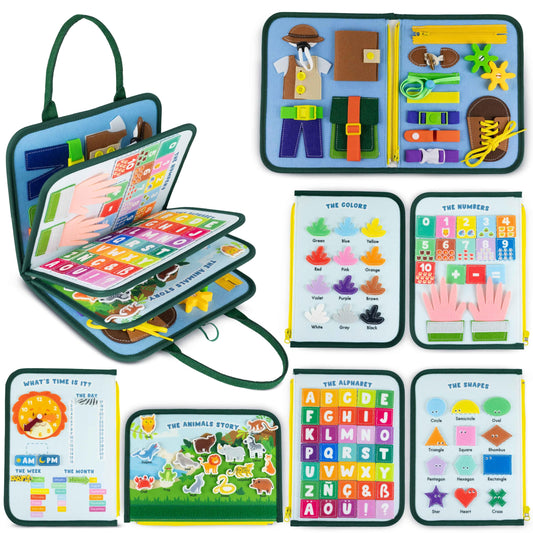BONNYCO Busy Board for 1 Year Old Animals. Montessori Busy Book for Toddlers 1-3 2-4, Felt Quiet Book Baby. Montessori Toys, Toddler Learning Toys for Travel, Airplane, Car. Educational Activity Board