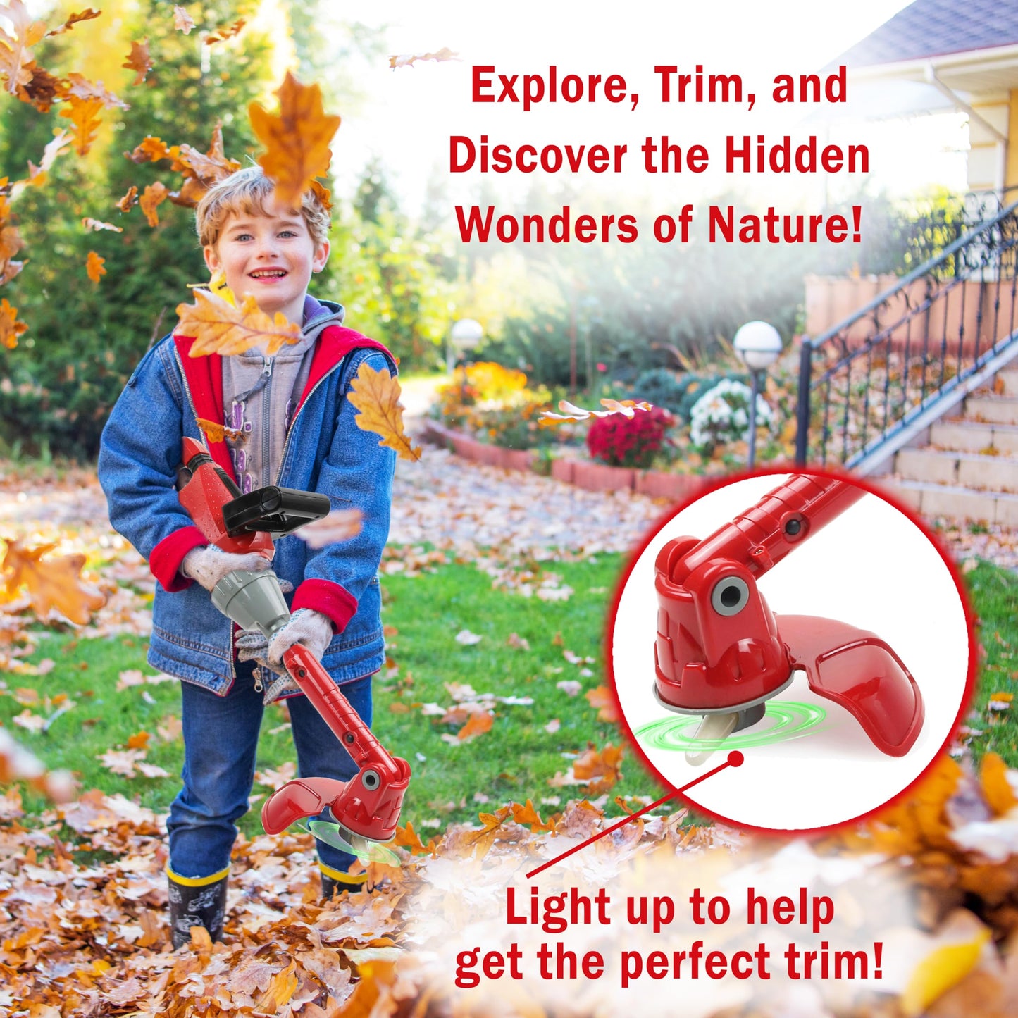 TeganPlay Kids Weed Trimmer Toy for Toddler Landscaping Gardening Tools and Equipments with Lights and Sounds Includes Mask Safety Goggles and Earmuffs