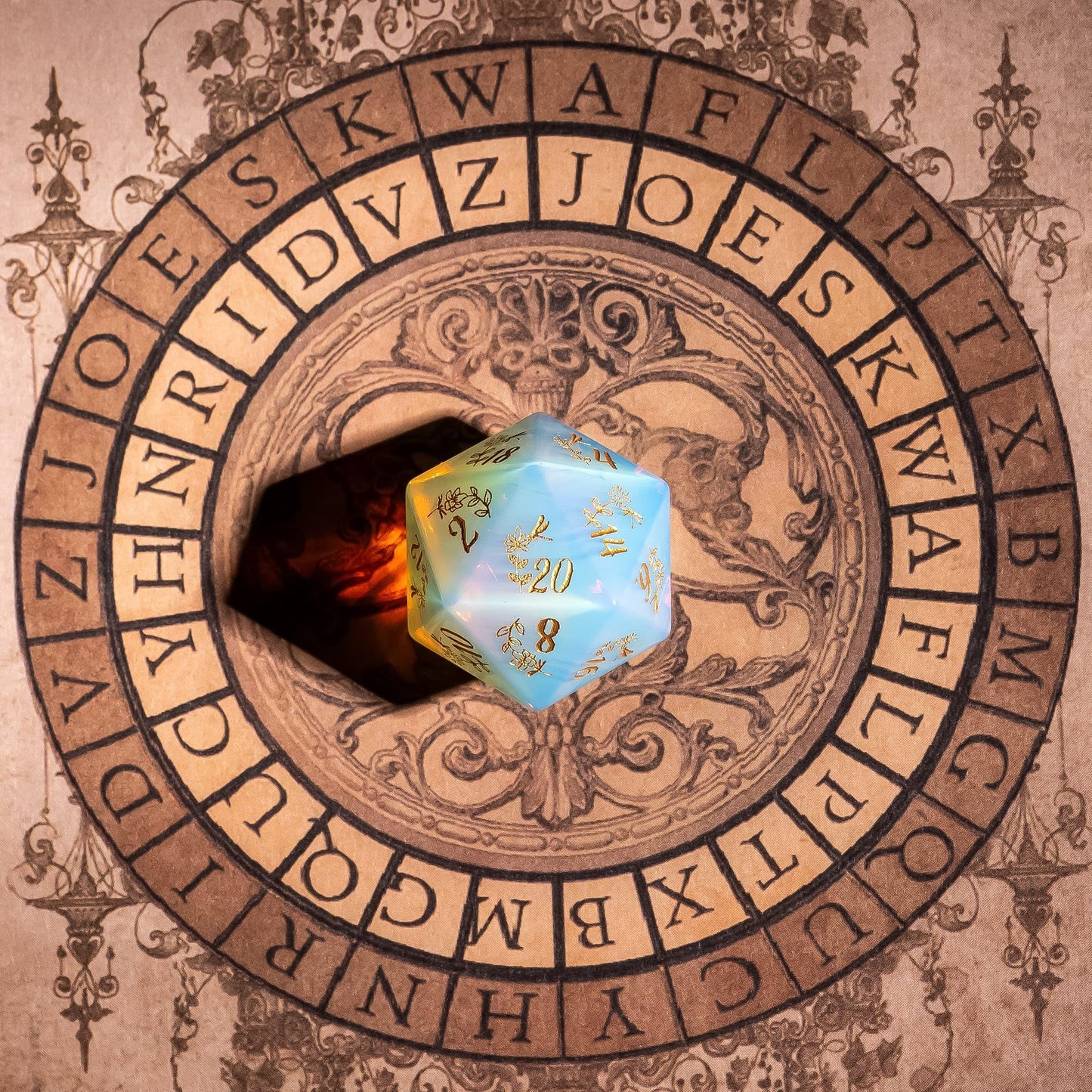UDIXI Opal Stone DND Dice Set, 7PCS Gemstone Dice Set D&D with Gift Case for Role Playing Games and Tabletop Games (Dragonfly and Flower)