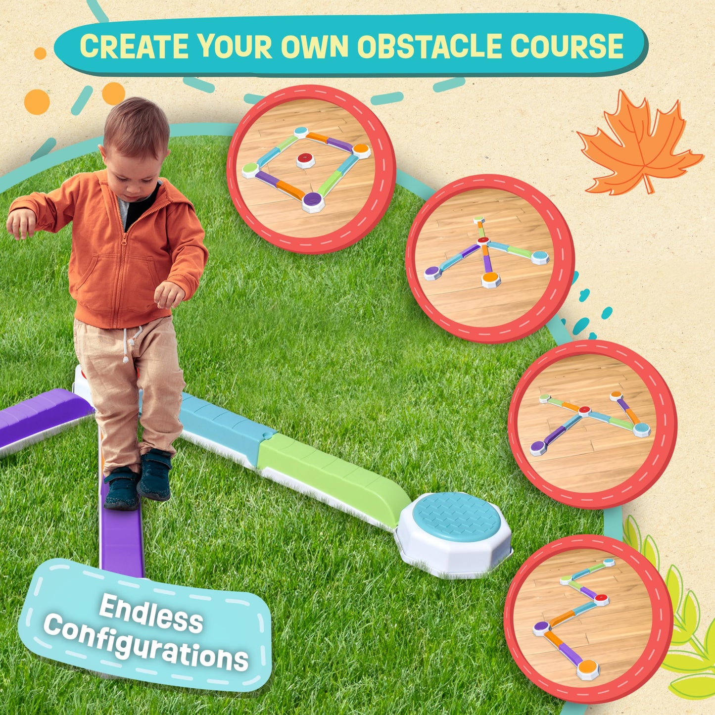 Balance Beam and Toddler Stepping Stones for Kids 13 Pieces, Sensory Play Toys for Toddlers, Indoor or Outdoor Play, Easy Stackable Storage