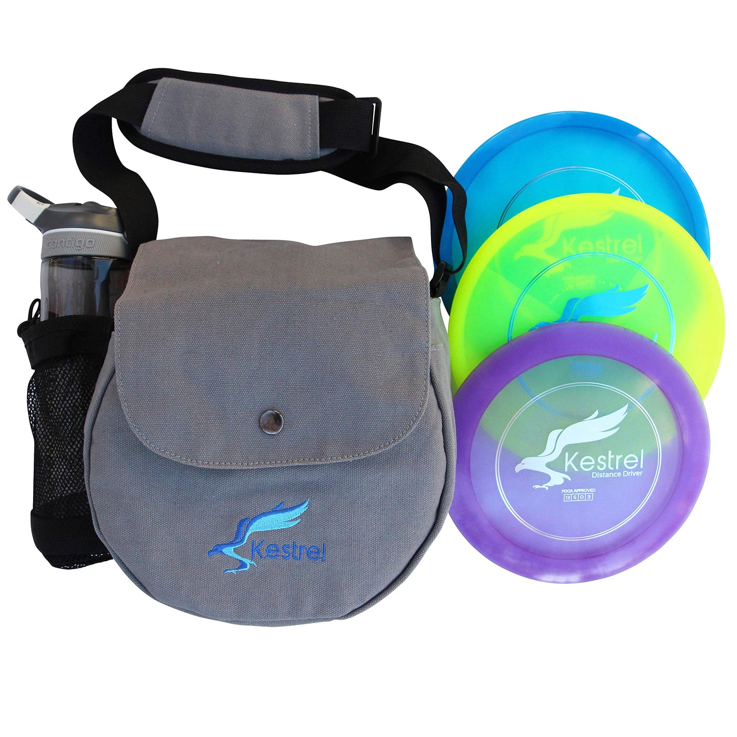 Kestrel Pro Frisbee Golf Disc Set - 3 Disc Golf Discs & Gray Disc Golf Bag - Includes Disc Golf Driver, Midrange Disc & Disc Golf Putter - Pro Disc Golf Set to Enjoy The Outdoors