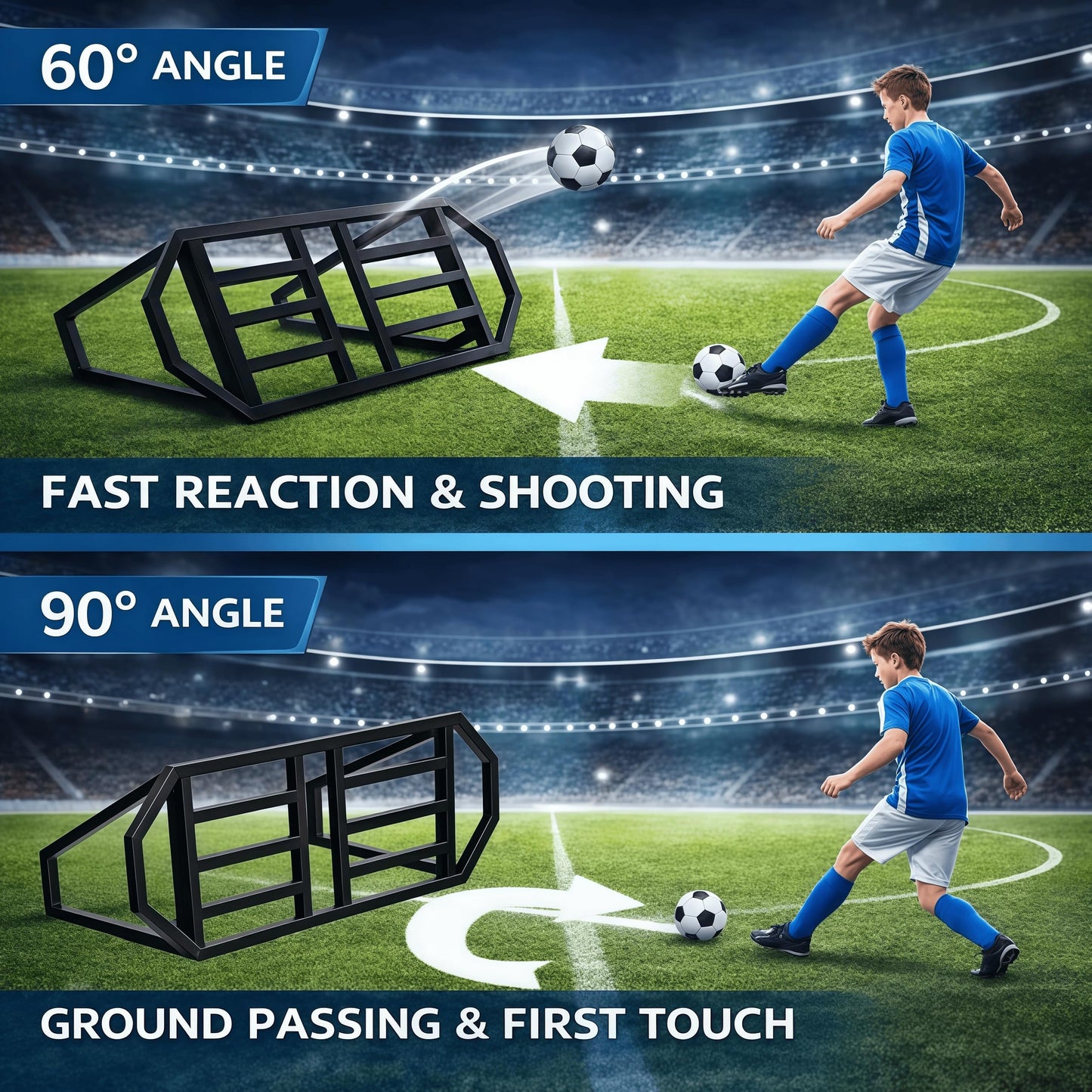 Soccer Rebounder Board, Soccer Wall Rebounder with 2 Angles, Portable Soccer Passing Board with Ground Nails, Soccer Training Equipment for Passing & Shooting Practice