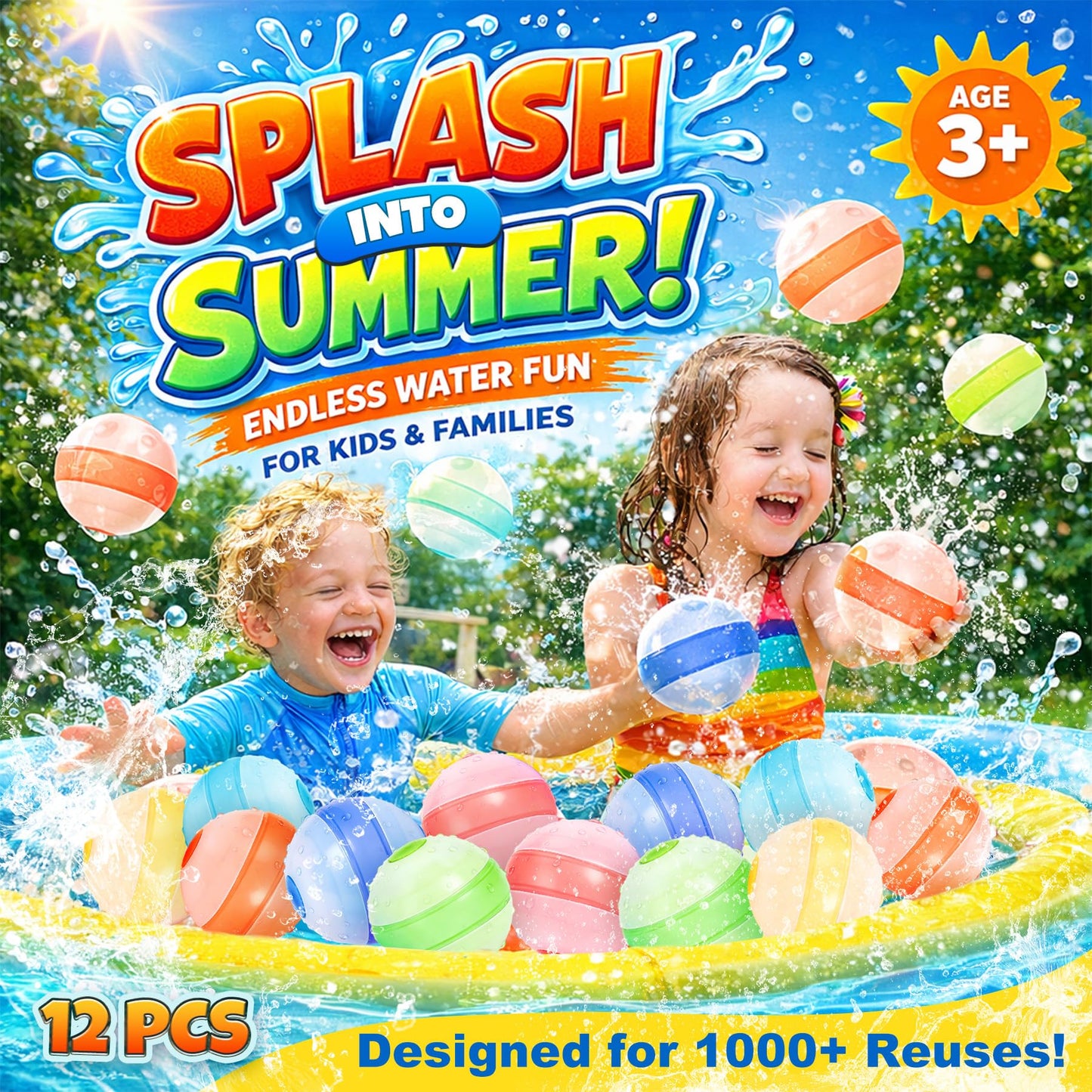 Reusable Water Balloons - 12 Pack Silicone Splash Balls No Magnets, Slef-sealing Quick Fill Water Bombs, Leak-Proof Summer Toys for Pool Beach Backyard