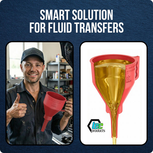 TEC Products FlexAll Short Neck Funnel - Flexible Funnel w/Hose for Automotive Use - Durable Nitrile Rubber - Car Oil Change, Transmission Fluid, Diesel, Gas - USA Made - Large (11 x 5.73 Inches)
