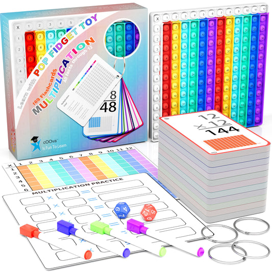 COOVA Educational Flash Card with POP IT Games – Sight Word and Math Skill, Multiplication, Talking Word POP, Learning Toys for Kids (Multiplication Flash Cards)