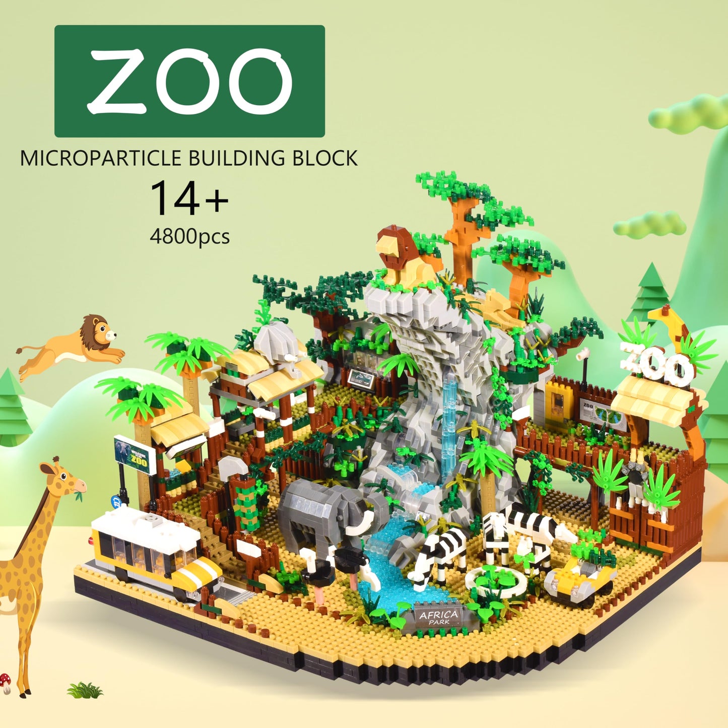 wriyvngs Zoo Micro Building Blocks Set, Desert Wildlife Animals Park Building Kit with Lions, Elephants, Zebras and Safari Truck, Home & Office Decor, Birthday for Adults and Age 14+ (4800PCS)