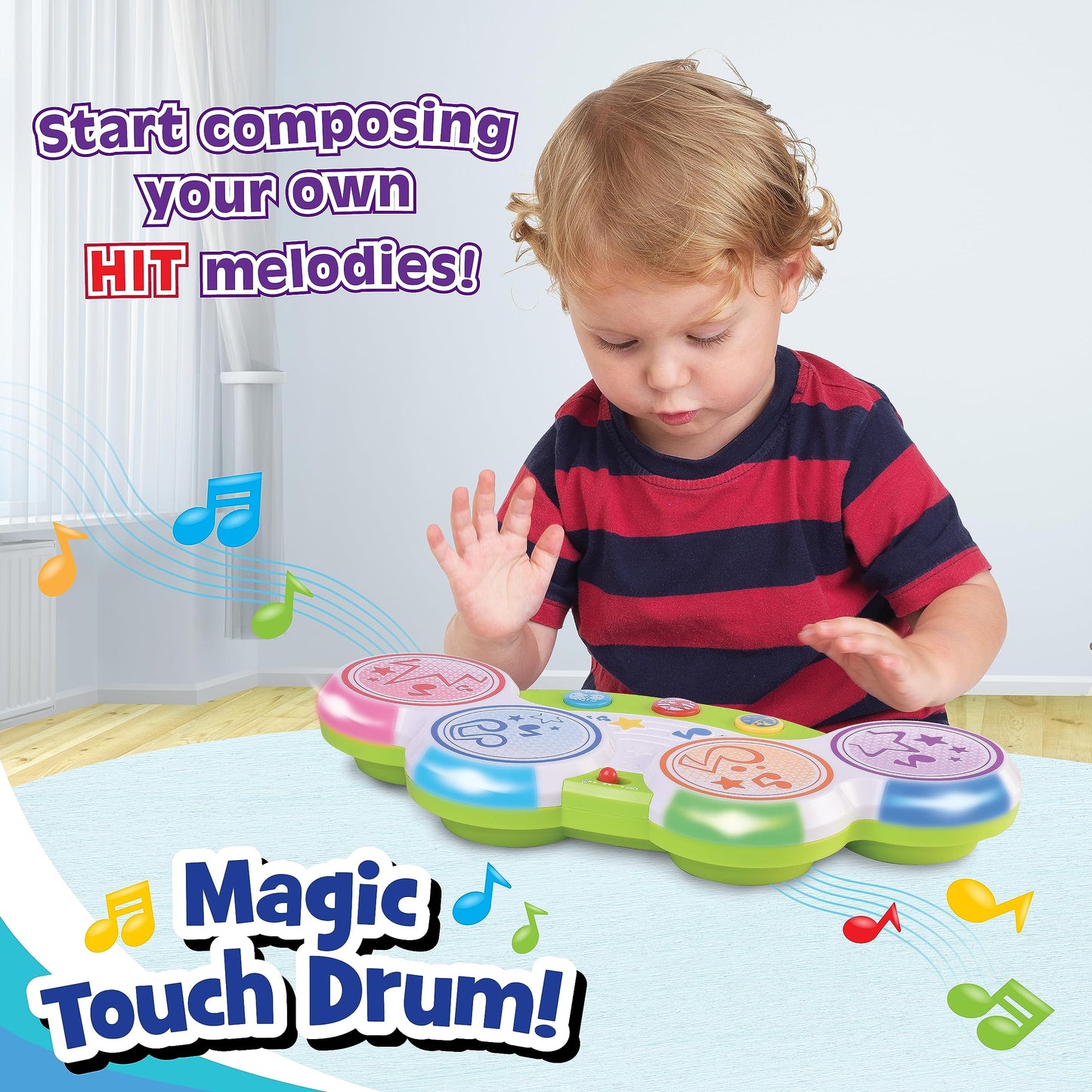 HAP-P-KID Magic Touch Drum, Toddler Light Up Music Bongos Toy, Infant Touch Sensor Musical Instrument Baby Drum, Birthday for 9 12 18 24 Month, 1 2 3 Year Old Boys Girls