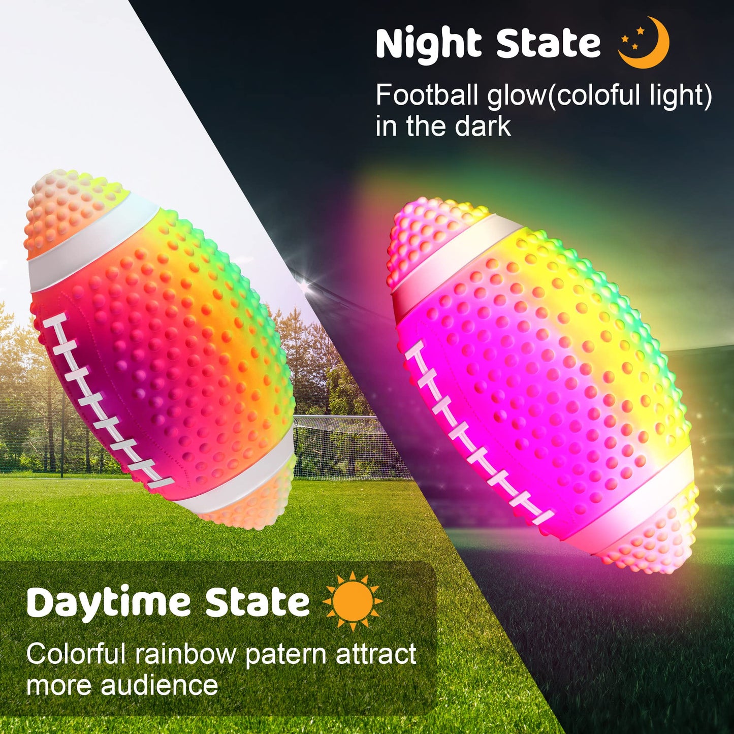 Enhon Water Football for Pool Toys, 9.6 Inch Glow in The Dark Football, Play Pool Diving Games, Waterproof Ball for Underwater Game Party, Outdoor Beach Games for Adults and Family, Rainbow