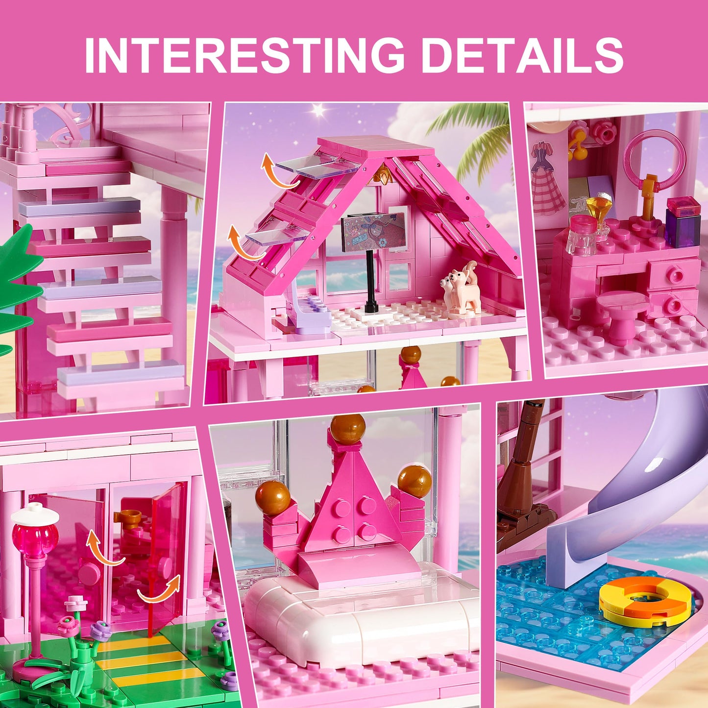 Girls House Building Sets Compatible with Lego Friends for Girls Age 8-12, 4-Story Pink Villa Building Blocks Toys with Pull-Out Floors, 903 Pieces Great Birthday Gift for Girls 8-14
