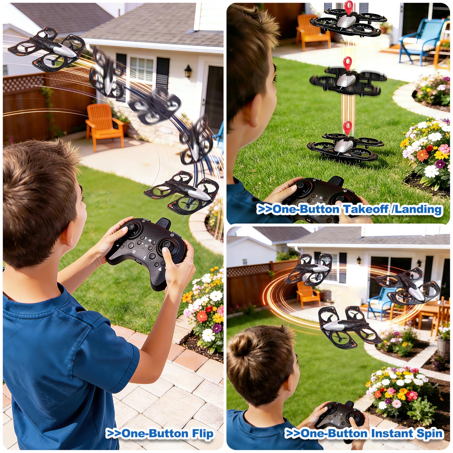 LIHBCAIYI Remote Control Airplane with Rolling Wheels,Fighter Jet Toys with Altitude Hold,LED Lights,360° Flip,Multi-Mode RC Plane Quadcopter Airplane Toy Gifts for Beginners (Orange)