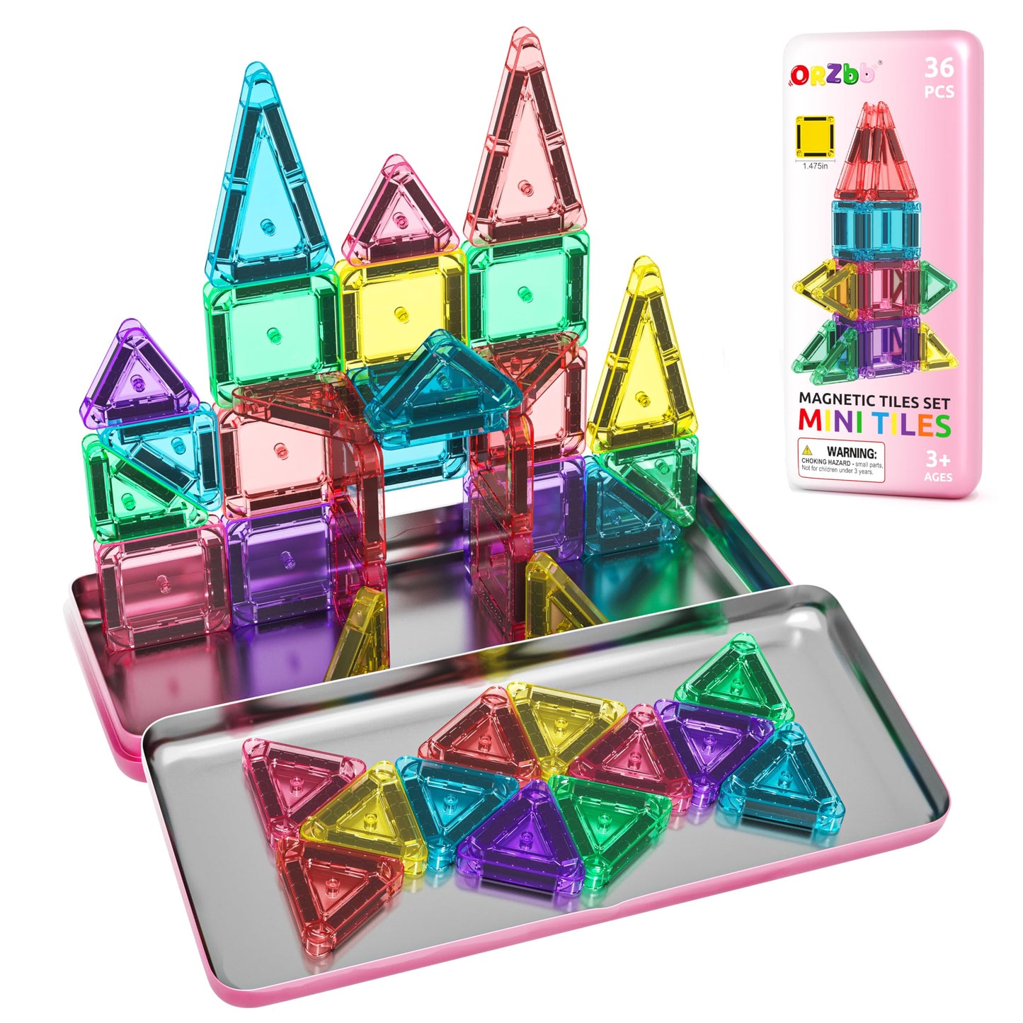 ORZbb Mini Magnetic Tiles Toddler Travel Essentials Set with Case, Magnetic Blocks Building Montessori Educational Learning Sensory Preschool Toys for 3+ Year Old Boys Girls Birthday Gifts