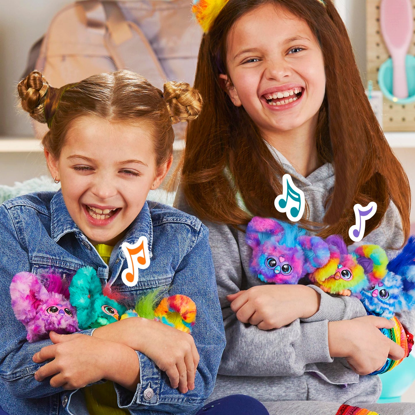 Furby Furblets 2-Pack, Mini Friends Pix-Elle & Ooh-Koo, 45+ Sounds Each, Music & Speaks Only Furbish, Electronic Plush Toys, Multicolor & Blue/White, Easter Basket Stuffers, Ages 6+ (Amazon Exclusive)
