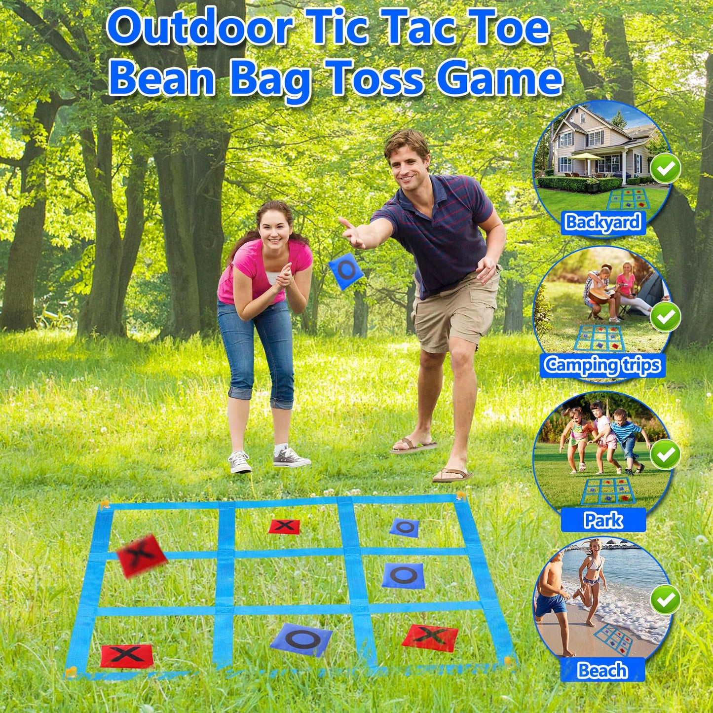 CWLAKON Outdoor Giant Tic Tac Toe Bean Bag Toss Games for Kids Adults Family, Large Outside Lawn Yard Backyard Carnival Field Day Game, Birthday Party Family Reunion Games Playground Fitness Equipment