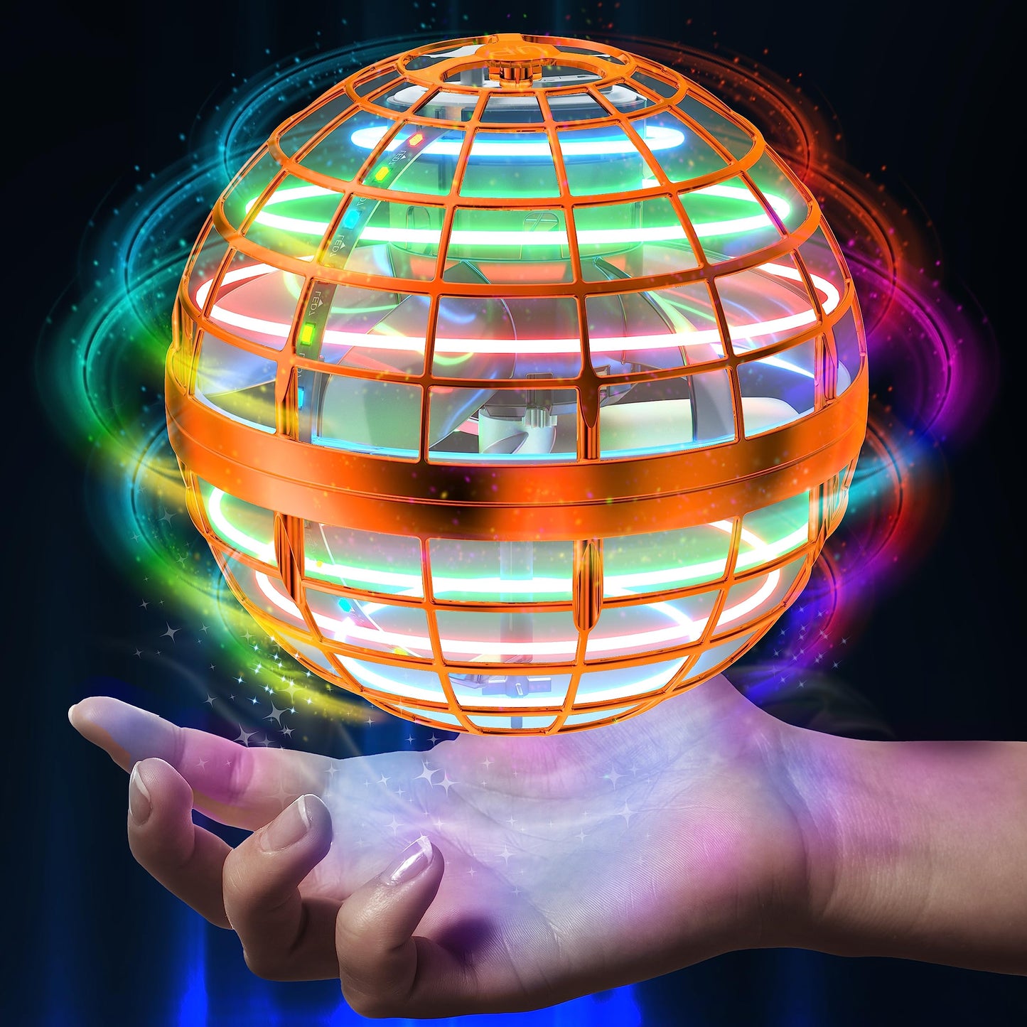AMERFIST Flying Orb Ball Toy,Cosmic Globe Boomerang Hover Ball Galactic Fidget Spinner, Hand Drone Orbit, Cool Toys Gift for 6 7 8 9 10+ Year Old Boys Girls Teens Outdoor Toys(Orange)