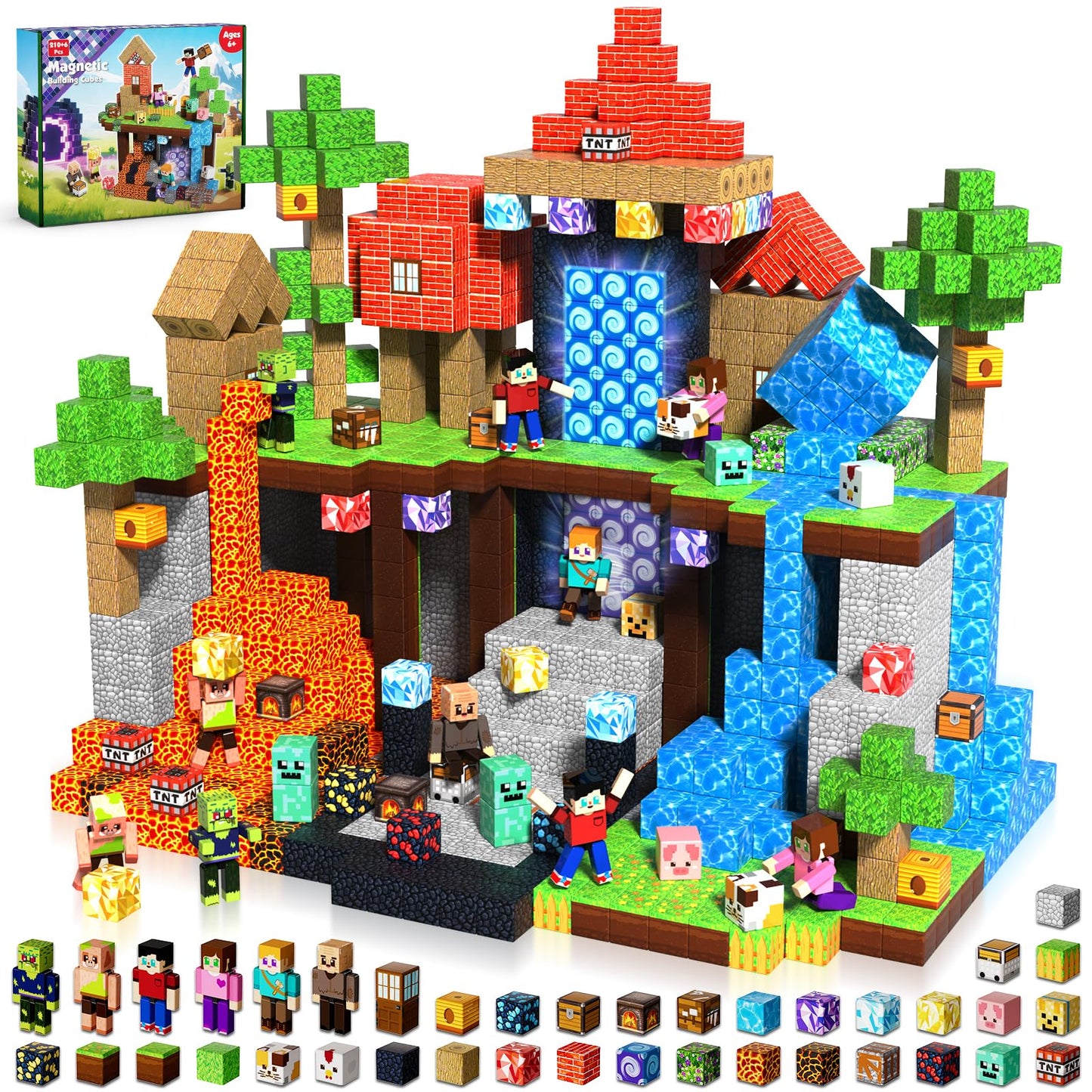 Annexfun 210PCS Magnetic Blocks with 6 Action Figures– 2026 STEM Magnetic Building Blocks for Kids 6+ Christmas, Creative Educational Play Set for Boys & Girls