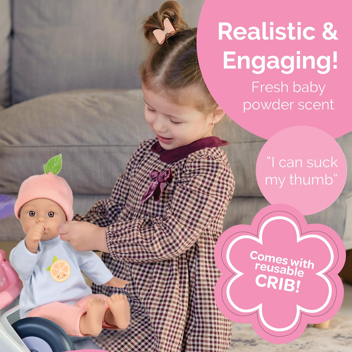 Adora Amazon Exclusive Sweet Babies Collection, 11” Soft and Cuddly Baby Doll Machine Washable, Birthday Gift For Ages 1+ - Baby Grapefruit
