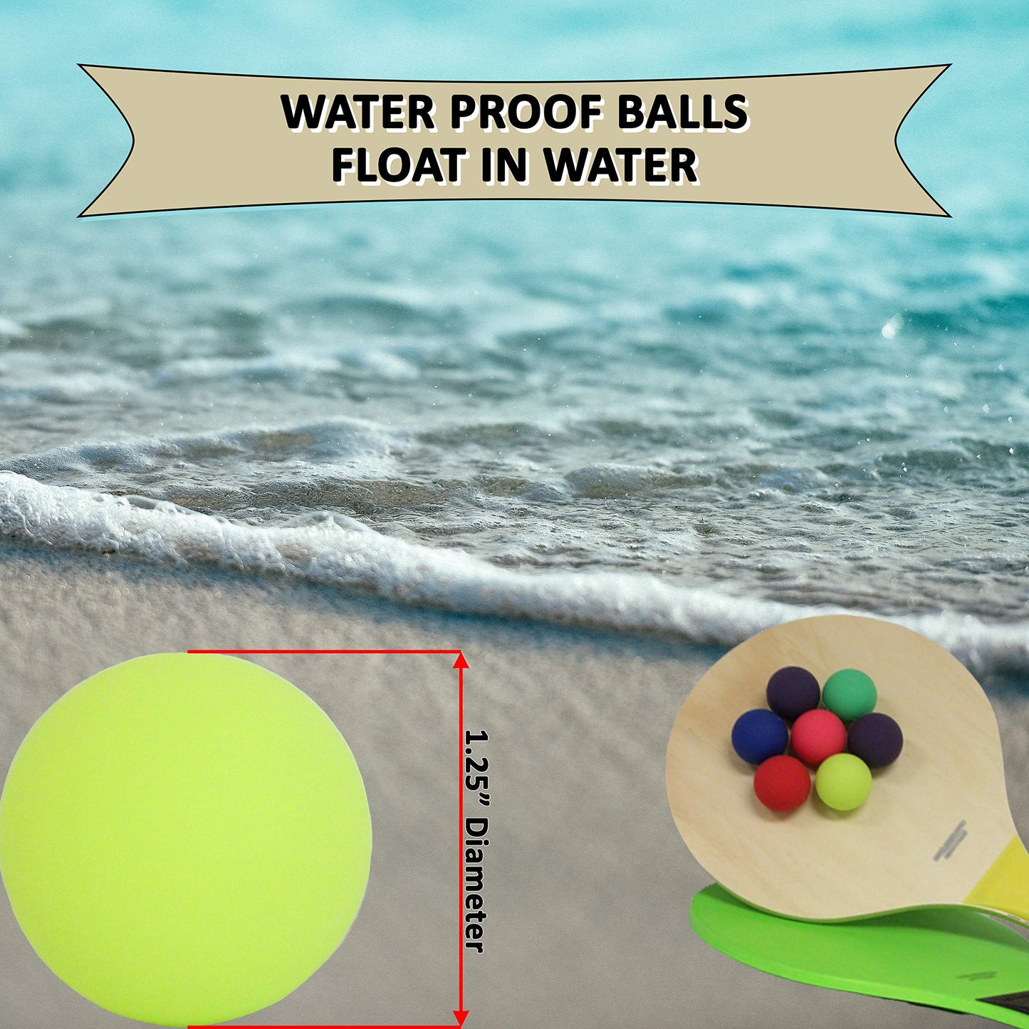W4W Beach Paddle Ball replacement balls – Extra Balls for Pro Kadima & Smashball Racket (Set of 7 Balls)