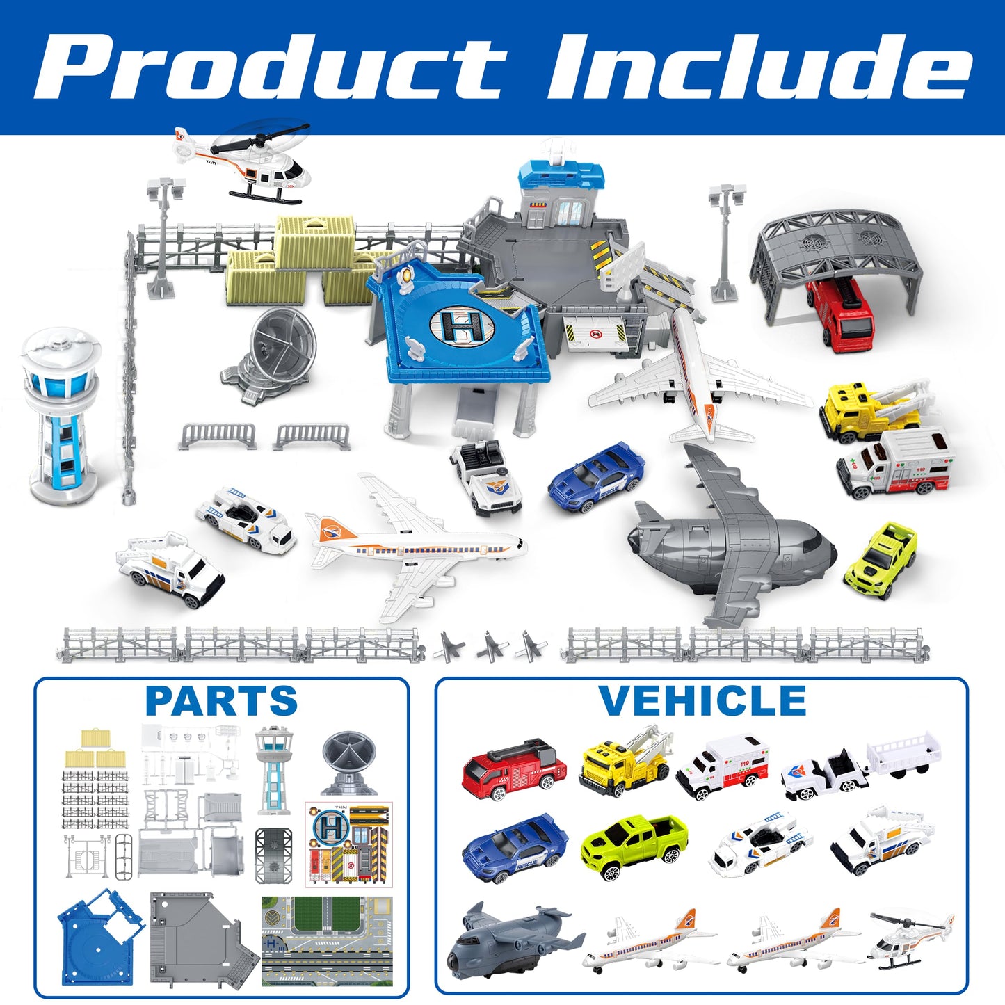 XDUOYJOY Airplane Toy Set with Trucks, Helicopter, Planes and Playmat, Airport Aviation Toys for Boys Girls, Great Gift for Birthday Christmas