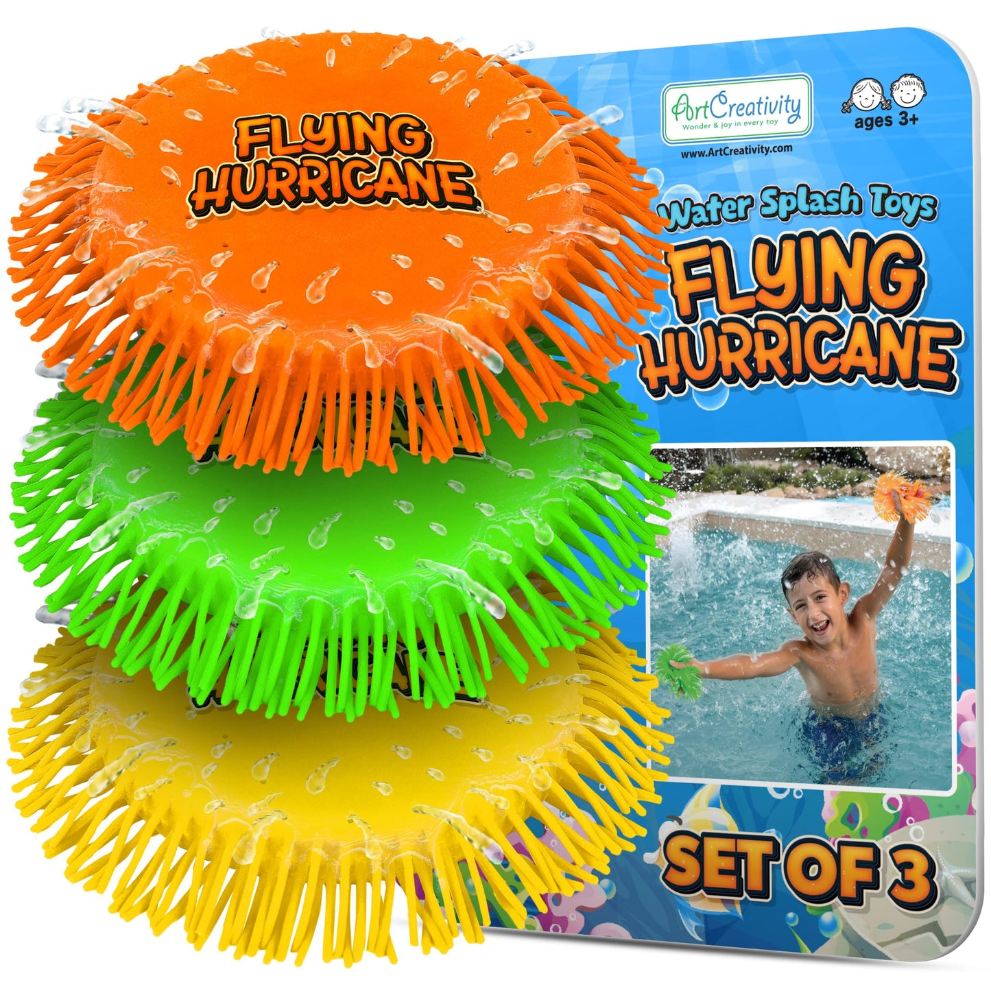 ArtCreativity Soft Water Frisbees for Kids, Soft Sports Discs (3 Pack), Beach Water Toys & Swimming Pool Toys for Kids, Backyard Fun Toy & Outdoor Summer Games, Birthday Gifts for Boys & Girls