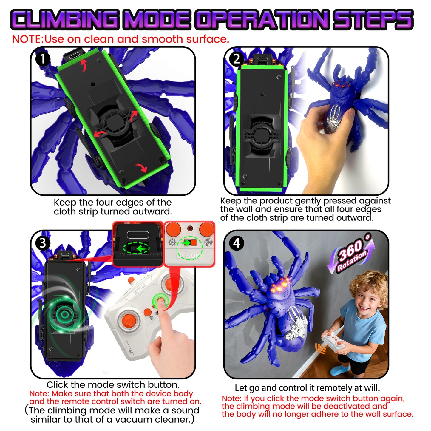 Wall Climbing Spider, Remote Control Robot Toys, Climbing Walls & Ceilings, 360°Rotating RC Stunt Crawler with LED Eyes, Realistic Reptile Bug Toy-Valentine's Day Birthday Gift for Kids Ages 3-12