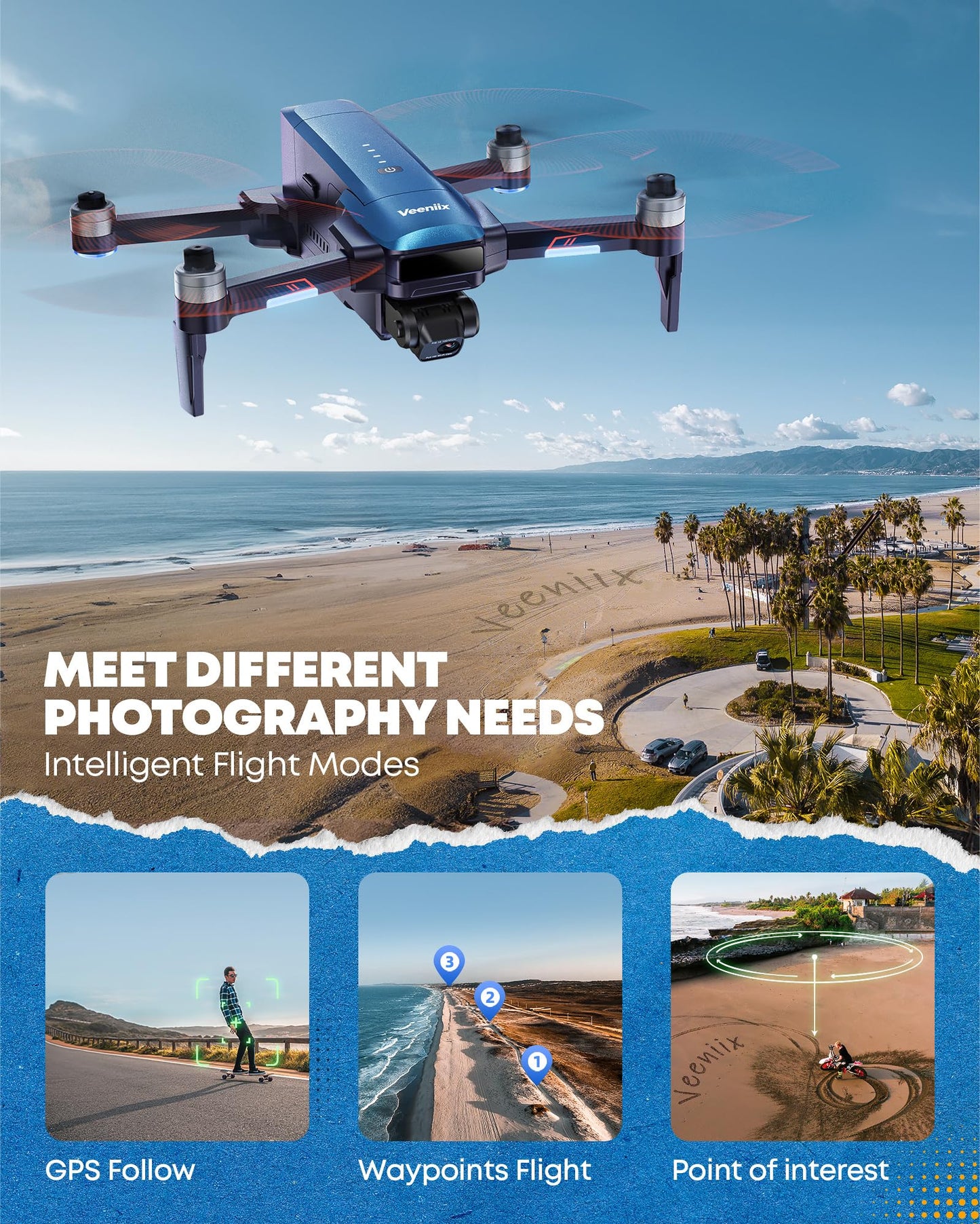 Veeniix Drones with Camera for Adults 4K, 70Min Long Flight Time, Gimbal & EIS 4K/30FPS Professional Drone, 3KM Long Range, GPS Auto Return, Easy App-Controlled, Integrated FAA Remote ID