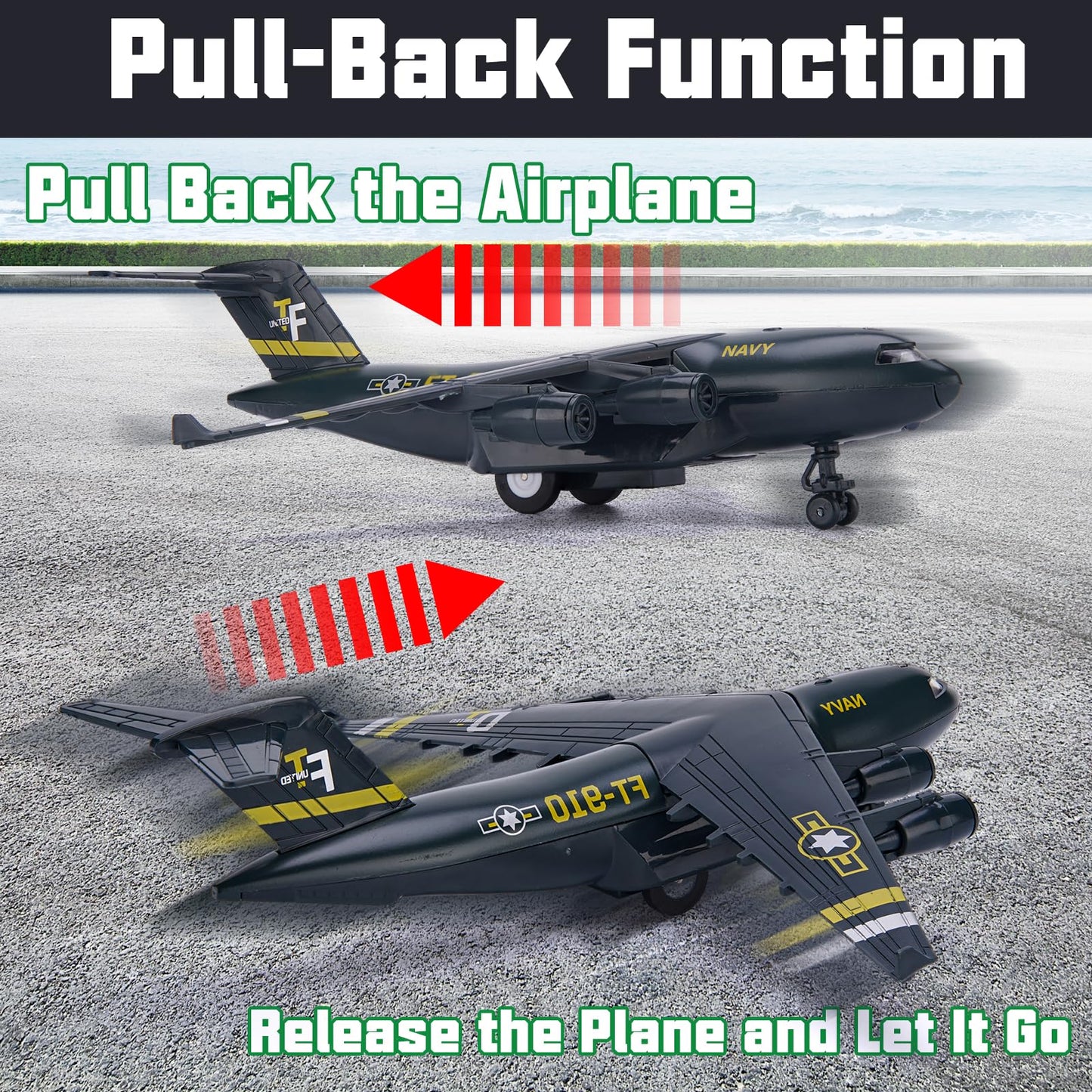 Crelloci 5 Pack Army Navy Airplane Toys Set with Light & Sounds, Military Fighter Jet Die Cast Plane Metal Aircraft Toy, Pull Back Aircraft Gift for Kids Toddlers Boys Girls Ages 3+