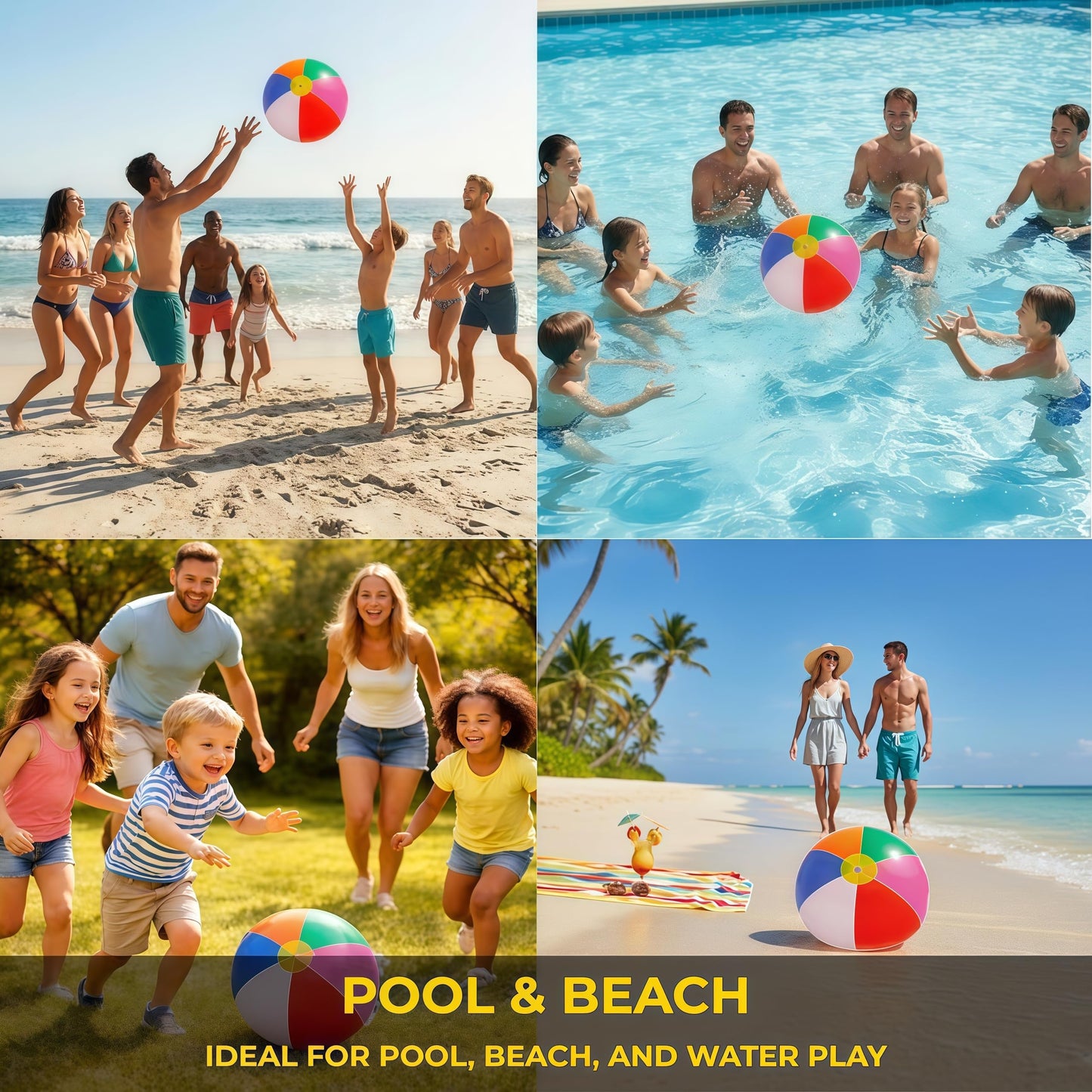 YURTKUMAS 10 Pack 20" Beach Balls - Large Rainbow Beach Ball Inflatable Pool Toys for Party Supplies Decorations, Adults Kids Birthday Luau Summer Beach Water Games Beachball Party Favors
