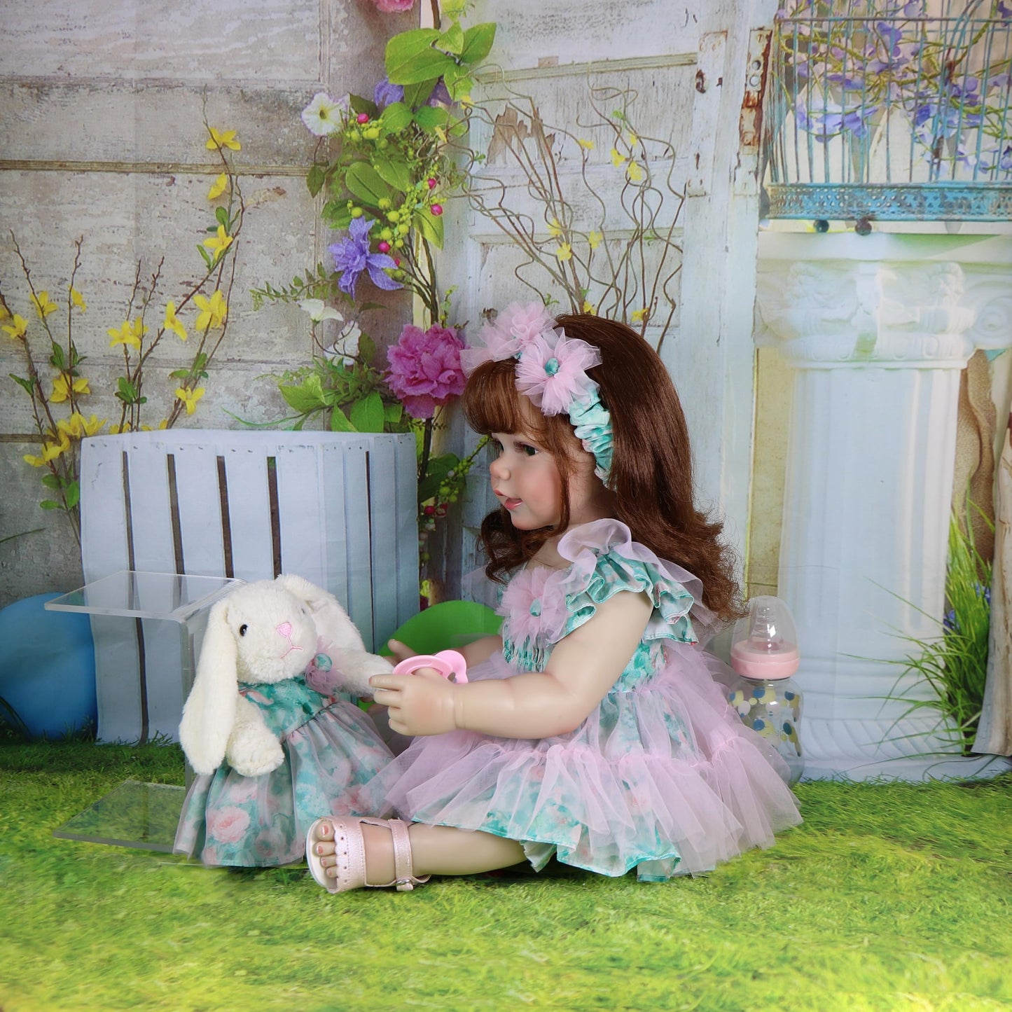 WAWA-HAOKEAI Garden Party – 22 Inch Realistic Reborn Toddler Girl Doll with Hand-Rooted Red Hair & Green Eyes, Poseable Full Vinyl Body, Bunny Plush Gift Set – Ages 3+
