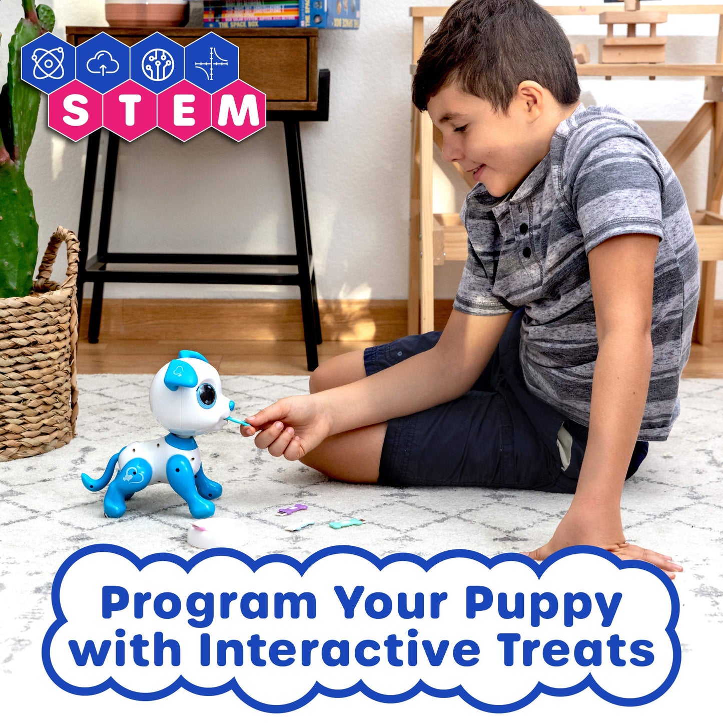 Robo Pets Robot Dog Toy for Girls and Boys - Remote Control Robot Toy Puppy with LEDs, Sound FX, Interactive Hand Motion Gestures, STEM Program Treats, Dancing and Walking RC Pet for Kids (Blue)