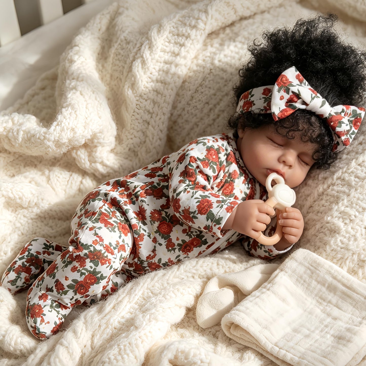 YuDill 18 Inch Realistic Black Reborn Baby Doll – Sleeping African American Baby Girl Doll, Soft Cloth Body, Hand-Rooted Hair, Lifelike Newborn Doll for Kids & Collectors