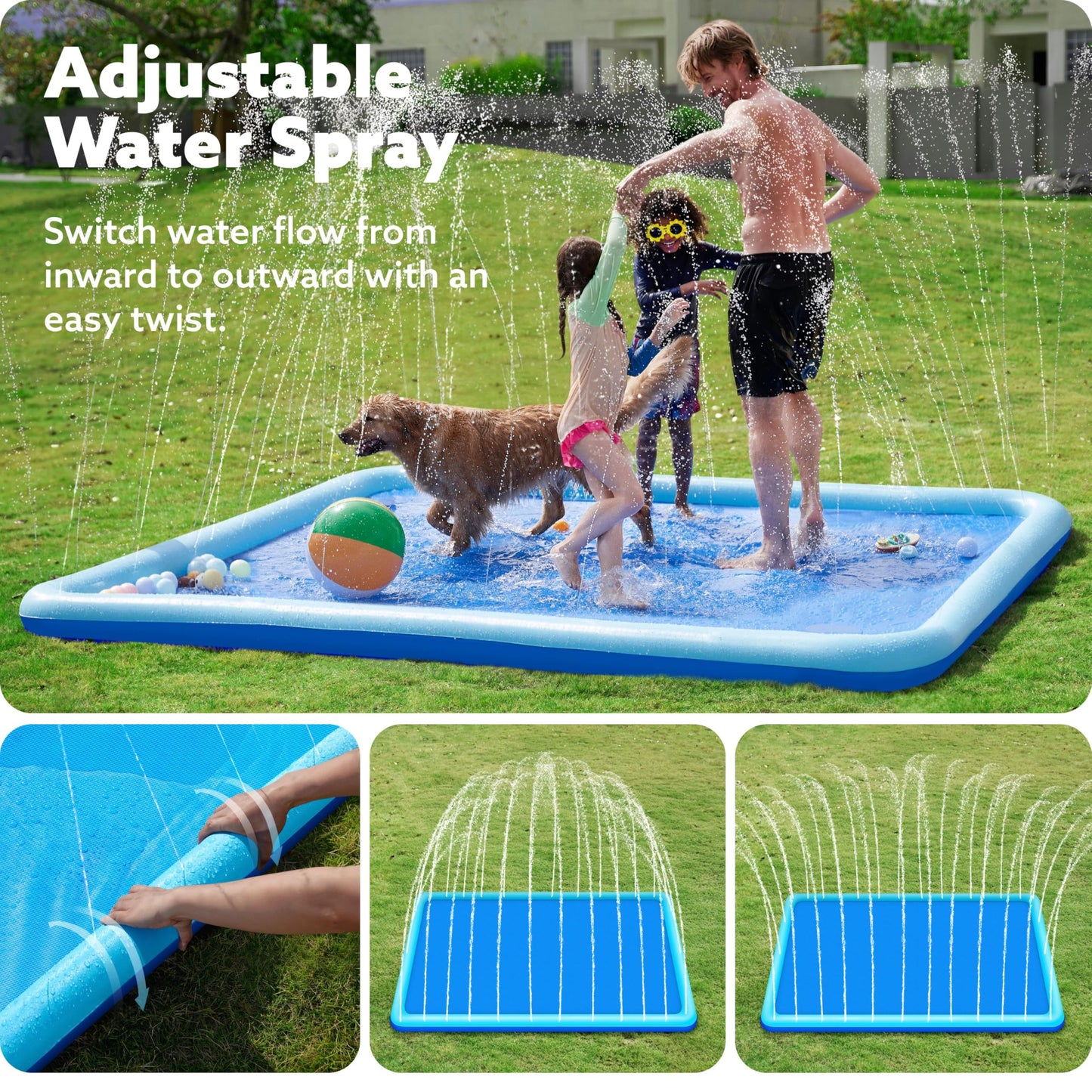 SLOOSH 120" Non-Slip Splash Pad Sprinkler - Summer Water Toys Sprinkler Mat for Kids Toddlers Dogs, Outdoor Backyard Pool Party Decor Outside Water Games Fountain Wading Baby Pool Boys Girls Gifts