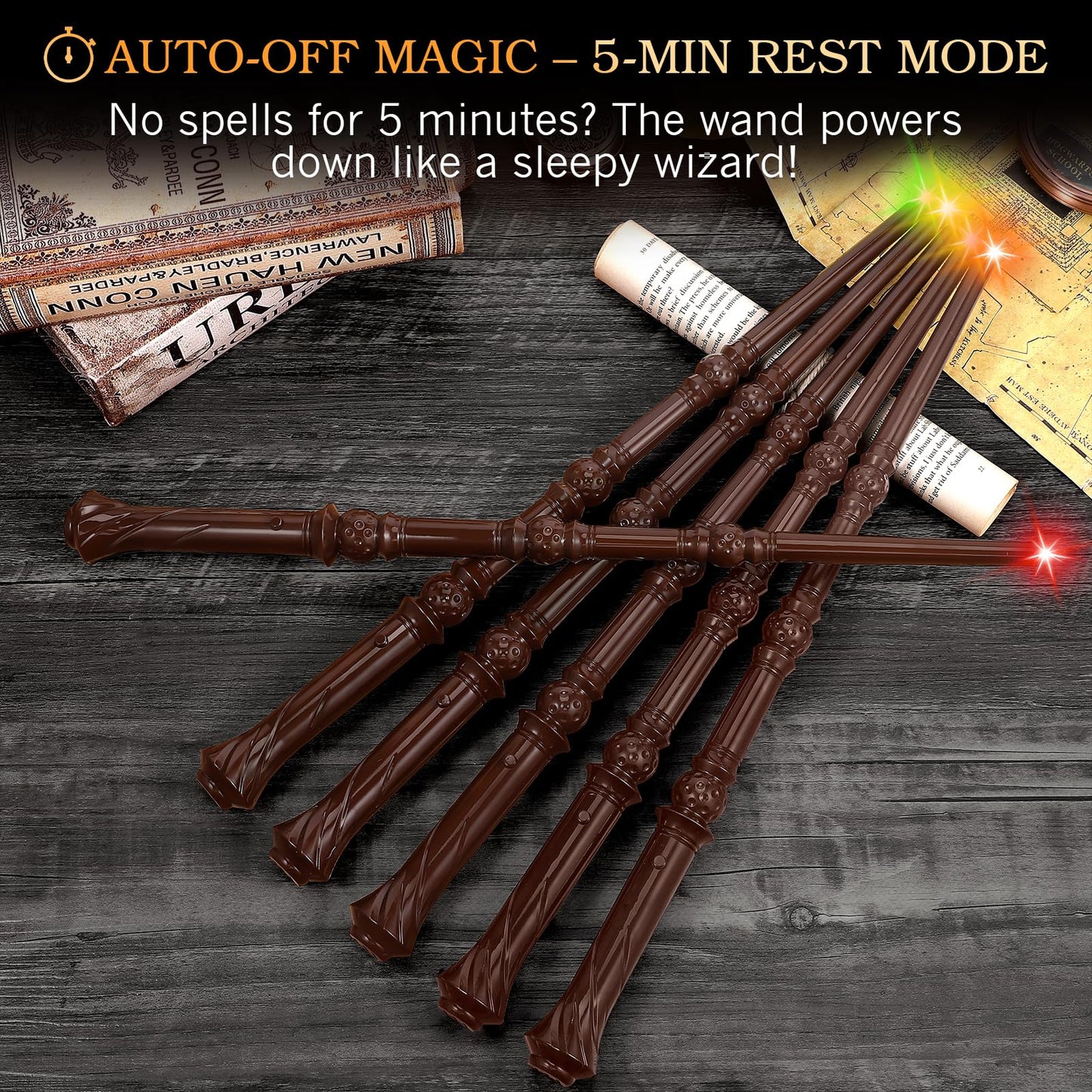 EZVYAO Light Up Magic Wizard Wand with 4 Color Lightings & Sounds - 6 Pack Illuminating Witch Toy Wands for Kids Party Cosplay, Hive