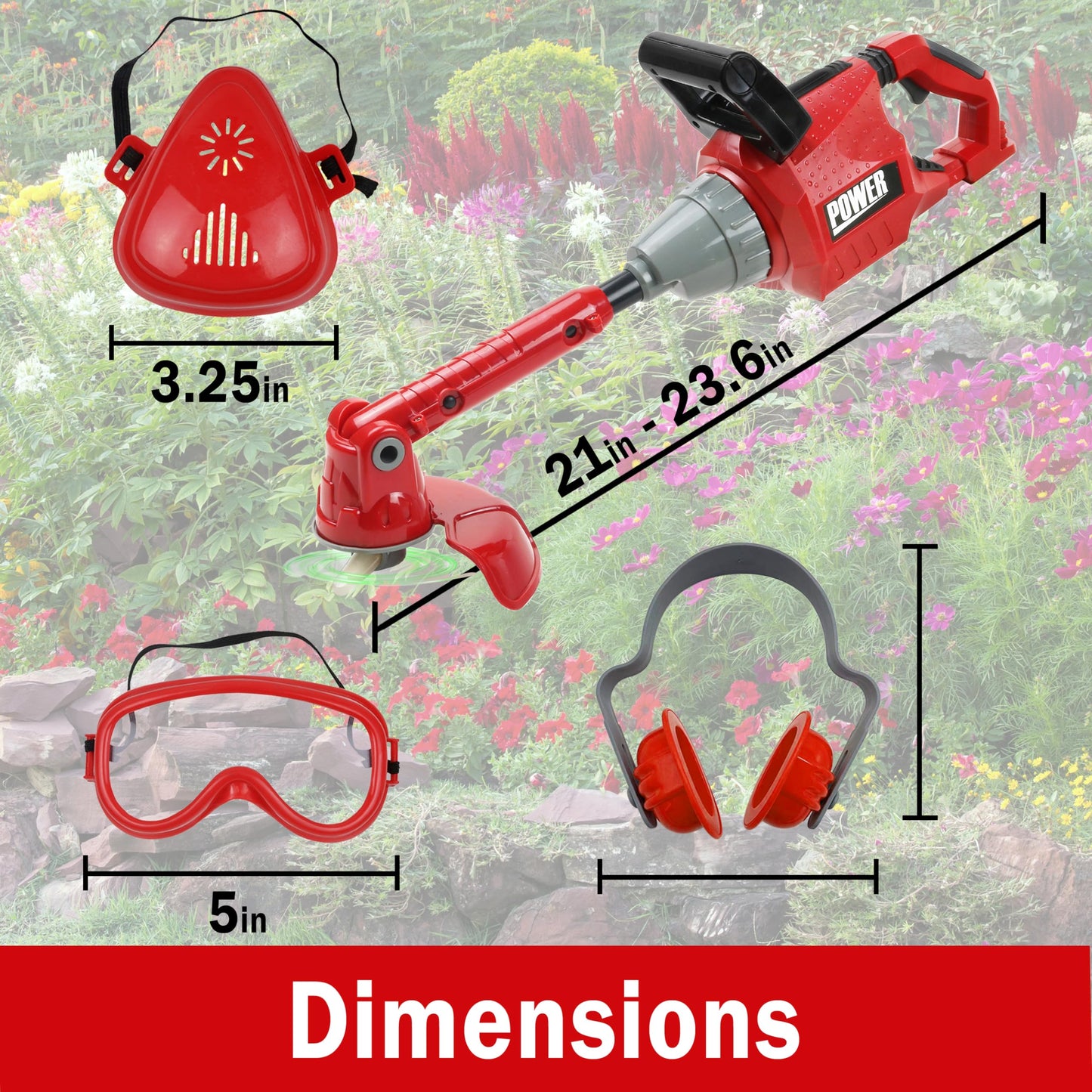 TeganPlay Kids Weed Trimmer Toy for Toddler Landscaping Gardening Tools and Equipments with Lights and Sounds Includes Mask Safety Goggles and Earmuffs
