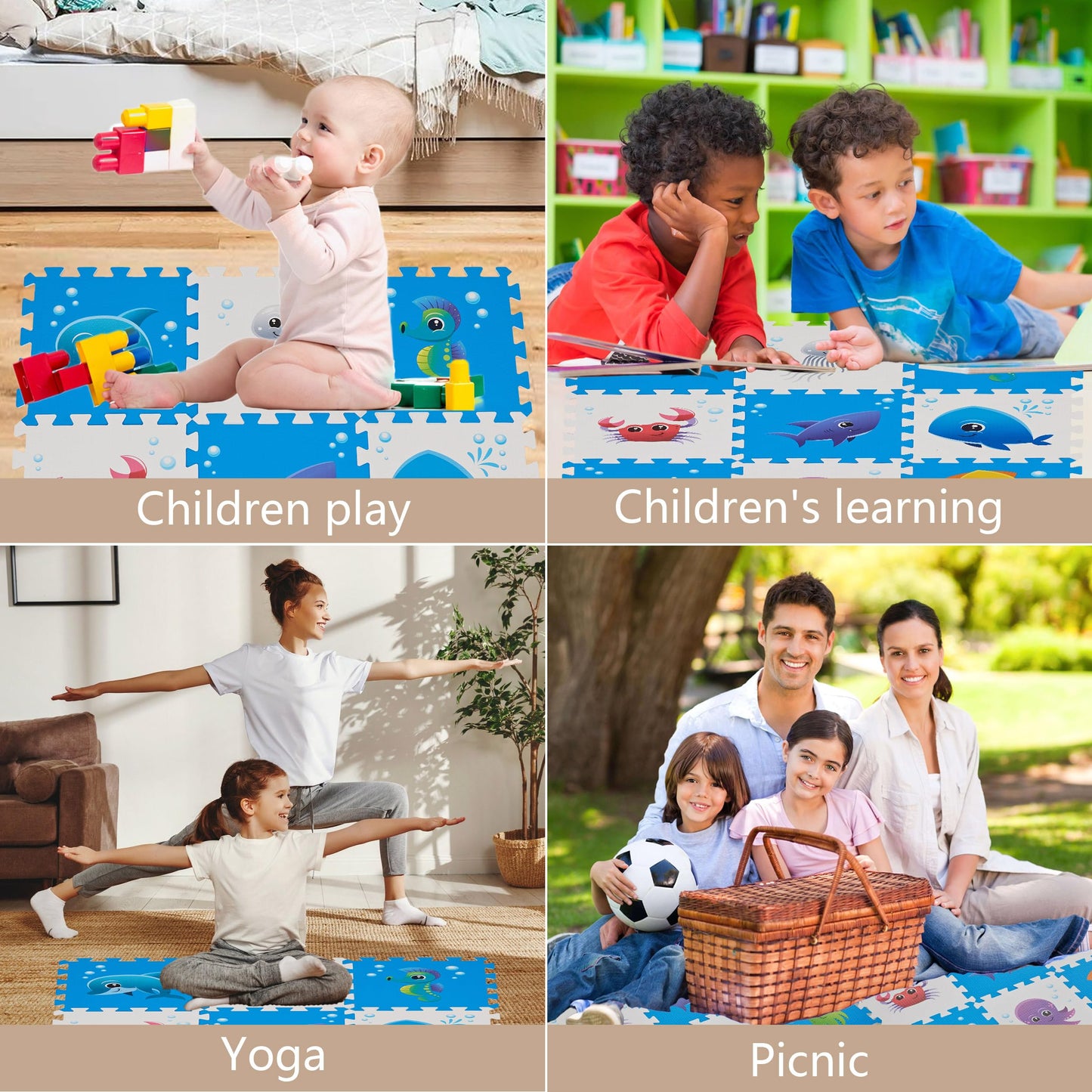 PLAY 10 Puzzle Play Mat, Foam Floor Tiles, Children’s Foam Puzzle Mat Baby Floor Play Mat 34×34 Inches Sea World 9 Pieces, Edge Tooth A