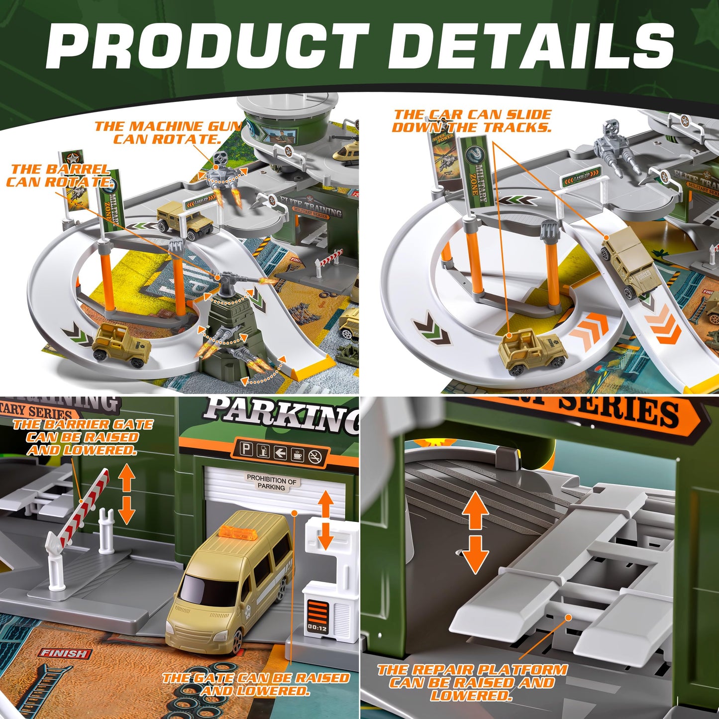 Military Base Toy Race Track Set with Airplane, Tanks, Cars, Helicopters, Fighter Jets, Army Men Action Figures and Play Mat, Army Vehicle Toys for Kids, Ideal Gift for Boys Girls