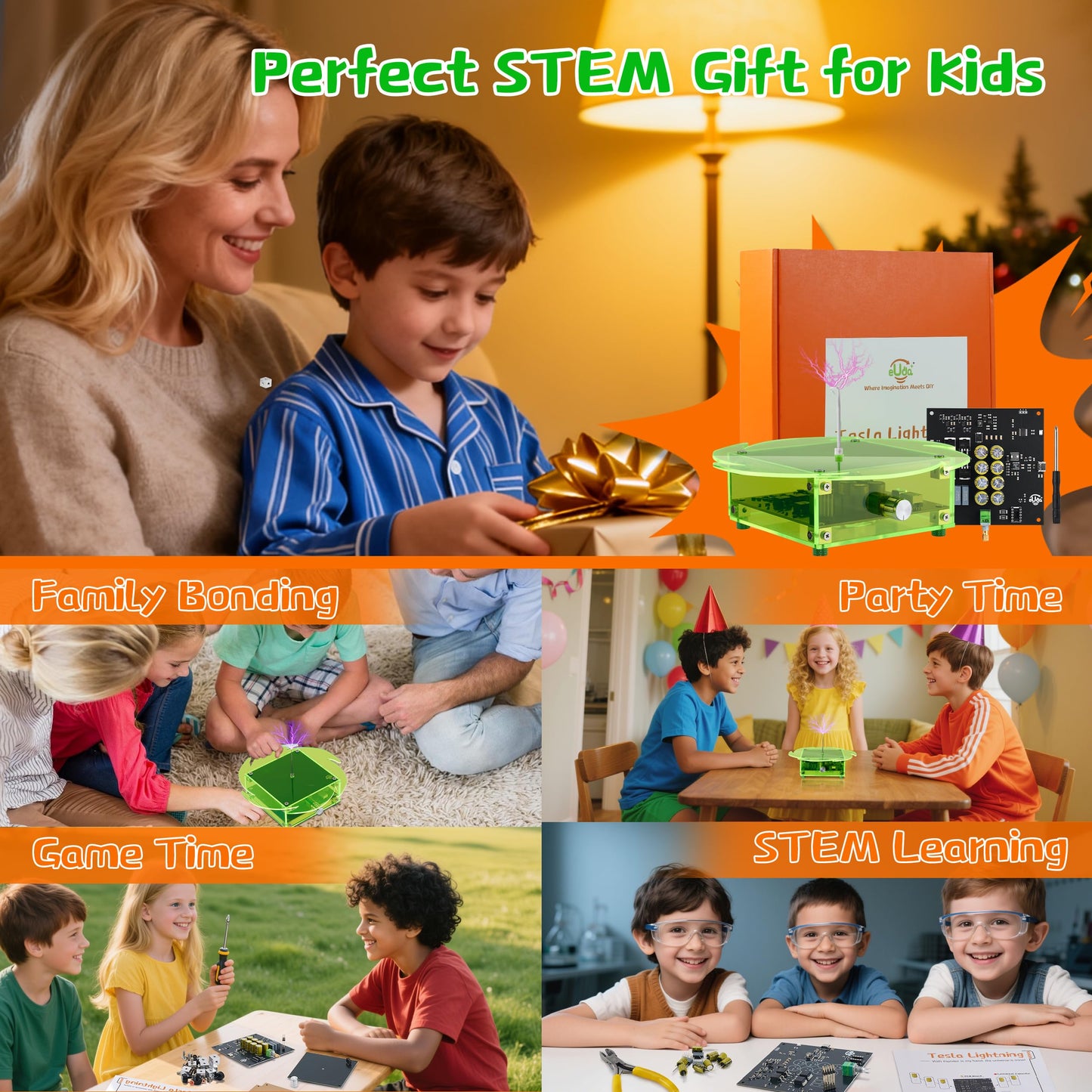 eUda+ STEM Tesla Lightning Kit for Ages 8+ Stem Projects for Kids Ages 8-12 Teen Gift for Boys Girls 13-17 Science Kit for Kids 12-15 Tesla Coil Kit Build Your Own (Assembly Version, FWFB)